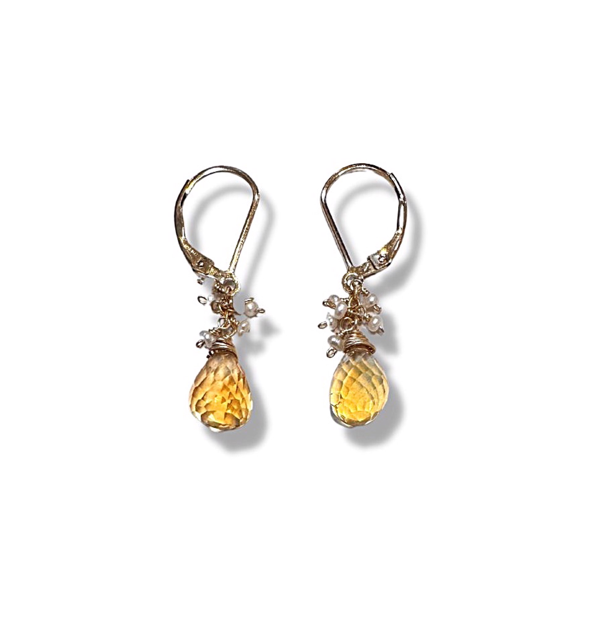 Earrings - Citrine Drops with Freshwater Pearl by Julia Balestracci