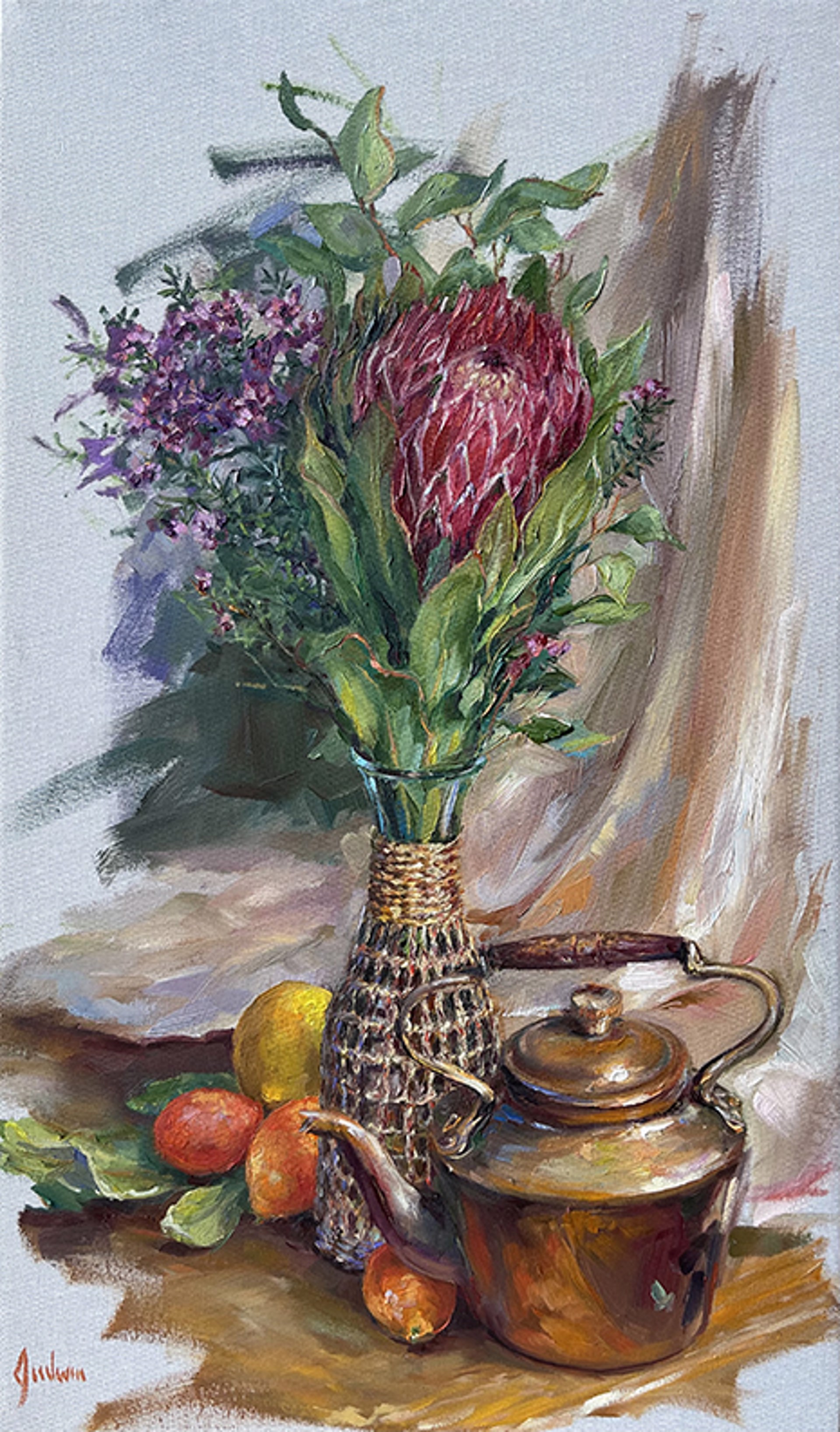 Get-well Bouquet and Tea Kettle in the Artist's Studio by Lindsay Goodwin