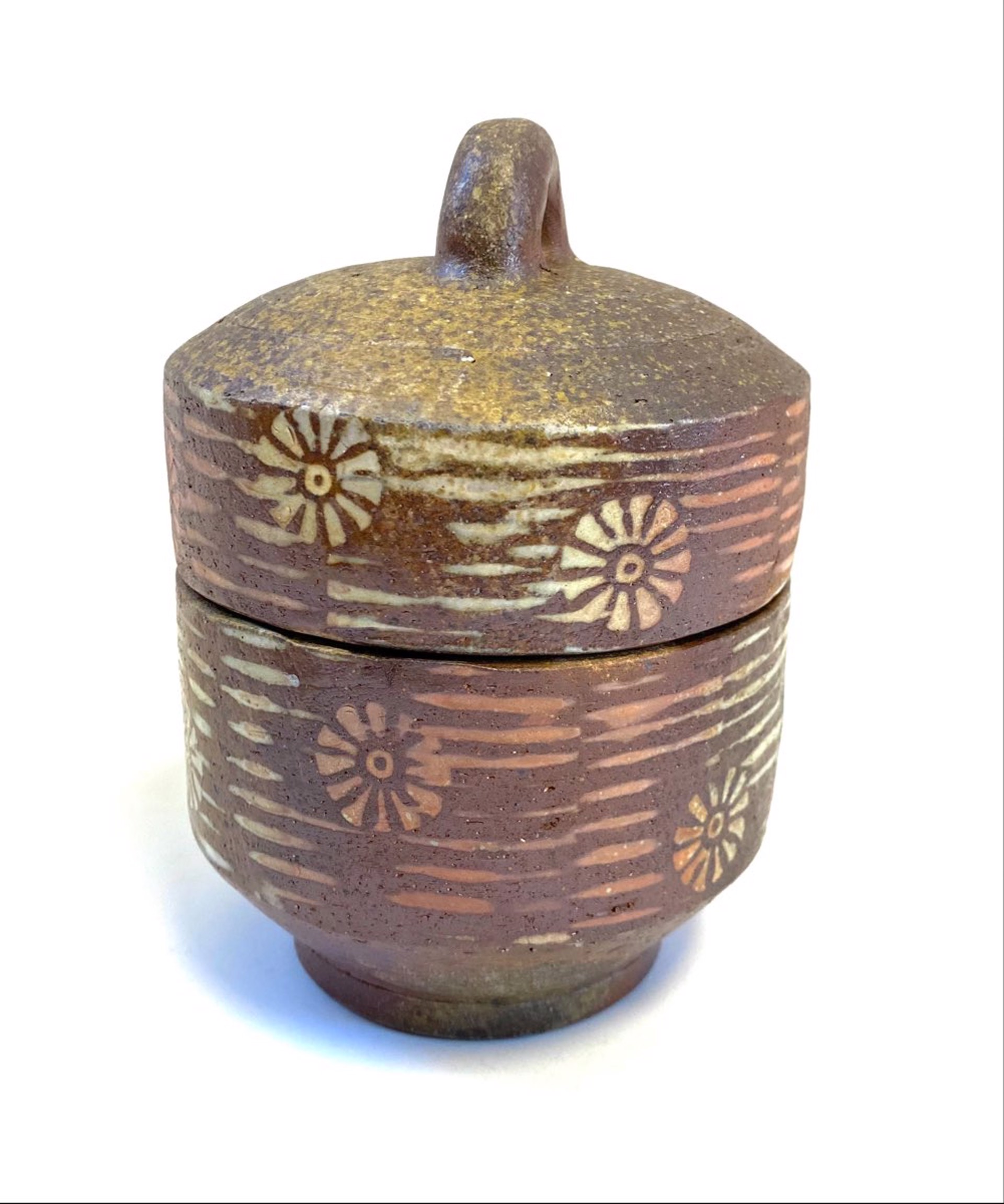 Wood-Fired Wild Stoneware Lidded Jar with Mishima Decoration by Mitch Yung
