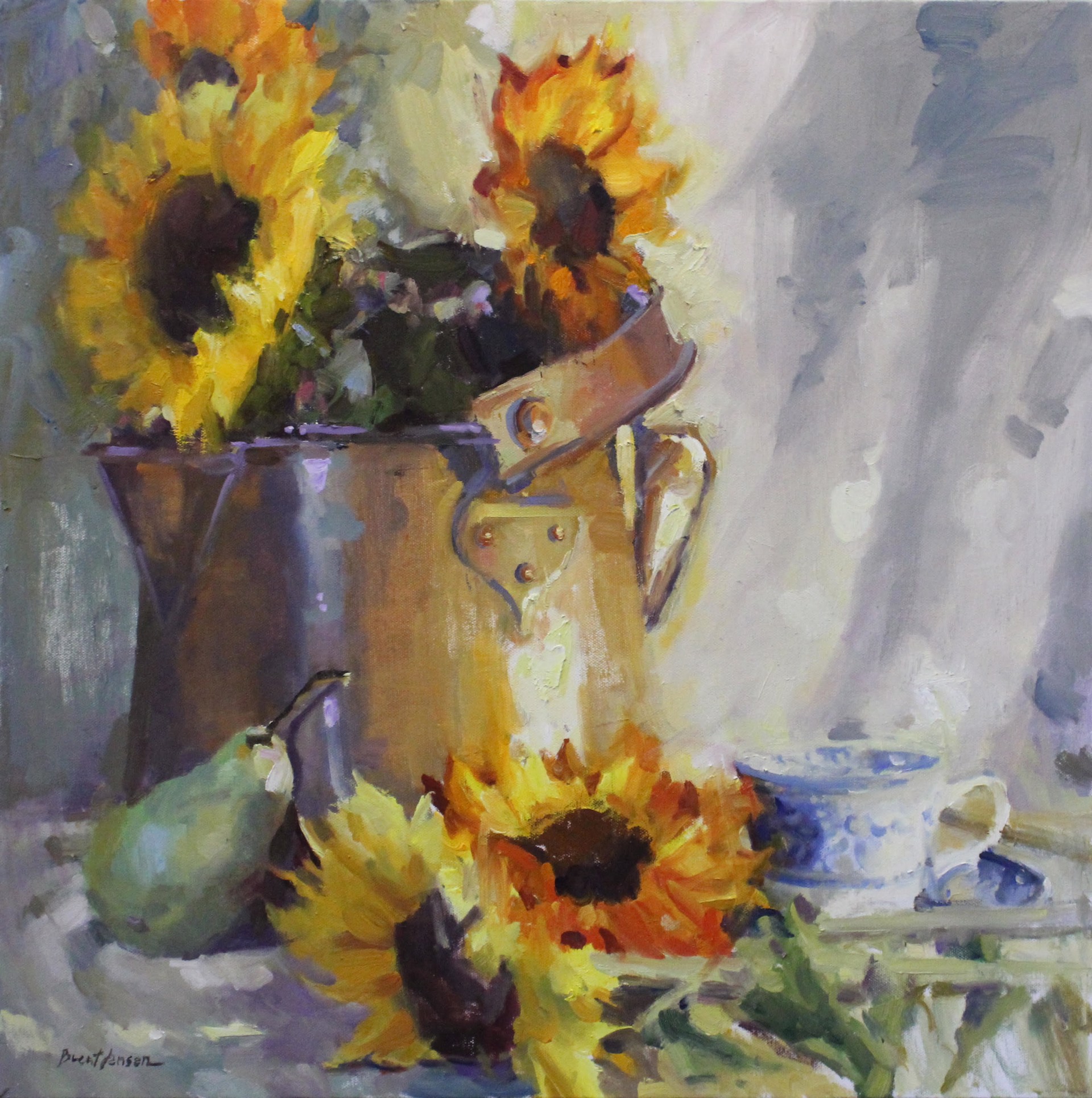 Copper Pot with Sunflowers by Brent Jensen