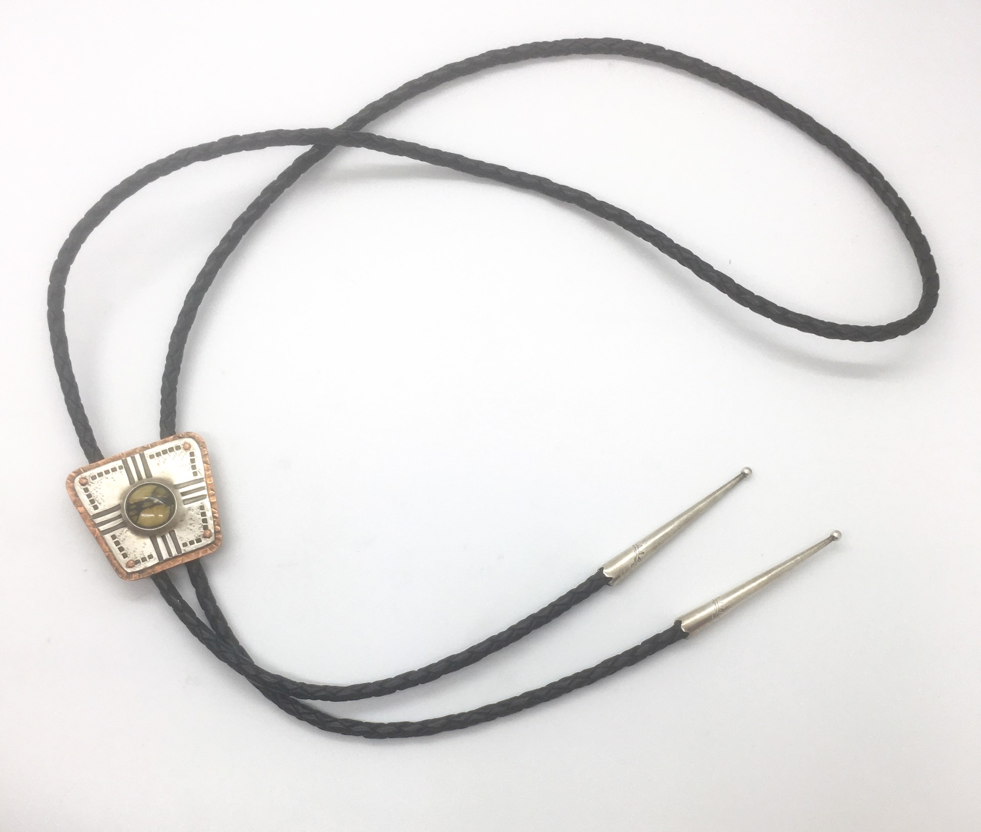 Handmade Silver and Ochre Turquoise Riveted Bolo Tie by Grace Ashford