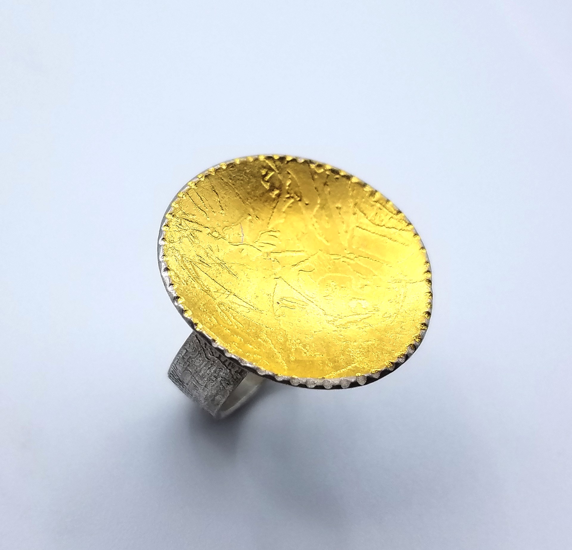 Textured Gold Disc Ring by Terry Williams Brau