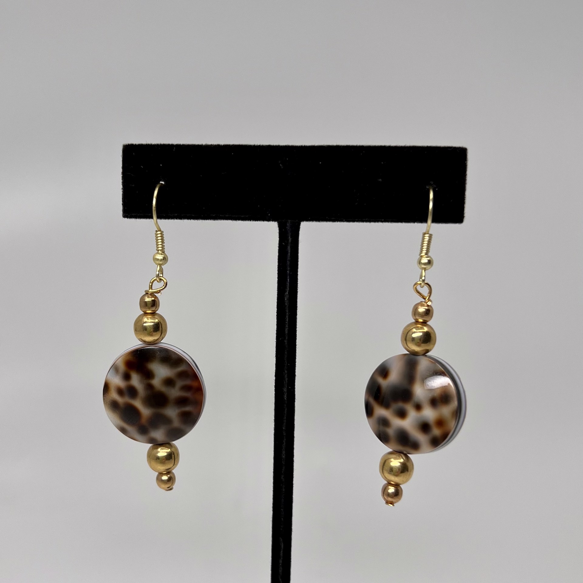 Tiger Shell Earring with Gold Beads One Stone by Gina Caruso