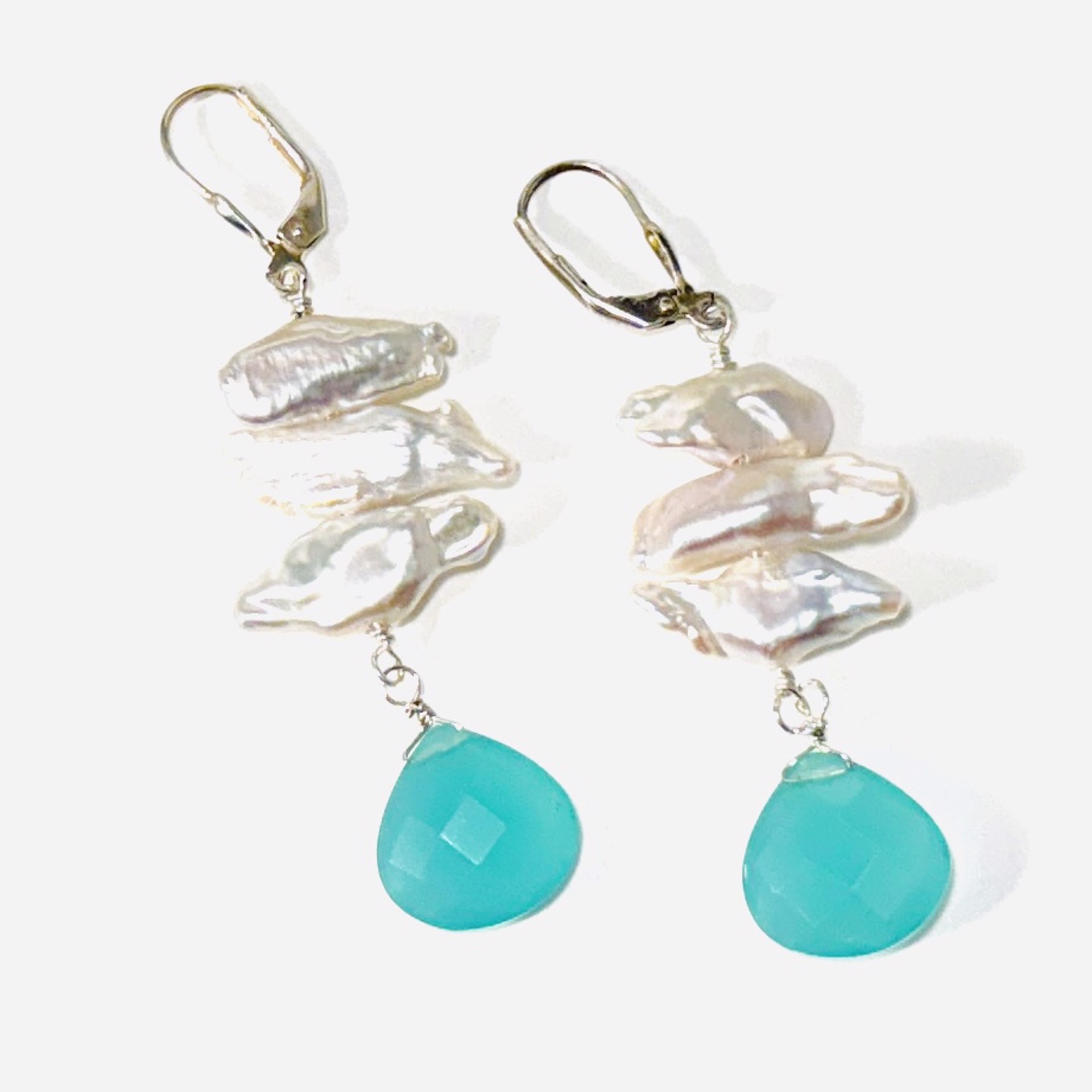 Chalcedony Drops Biwa Pearl Earrings LR24-05 by Legare Riano