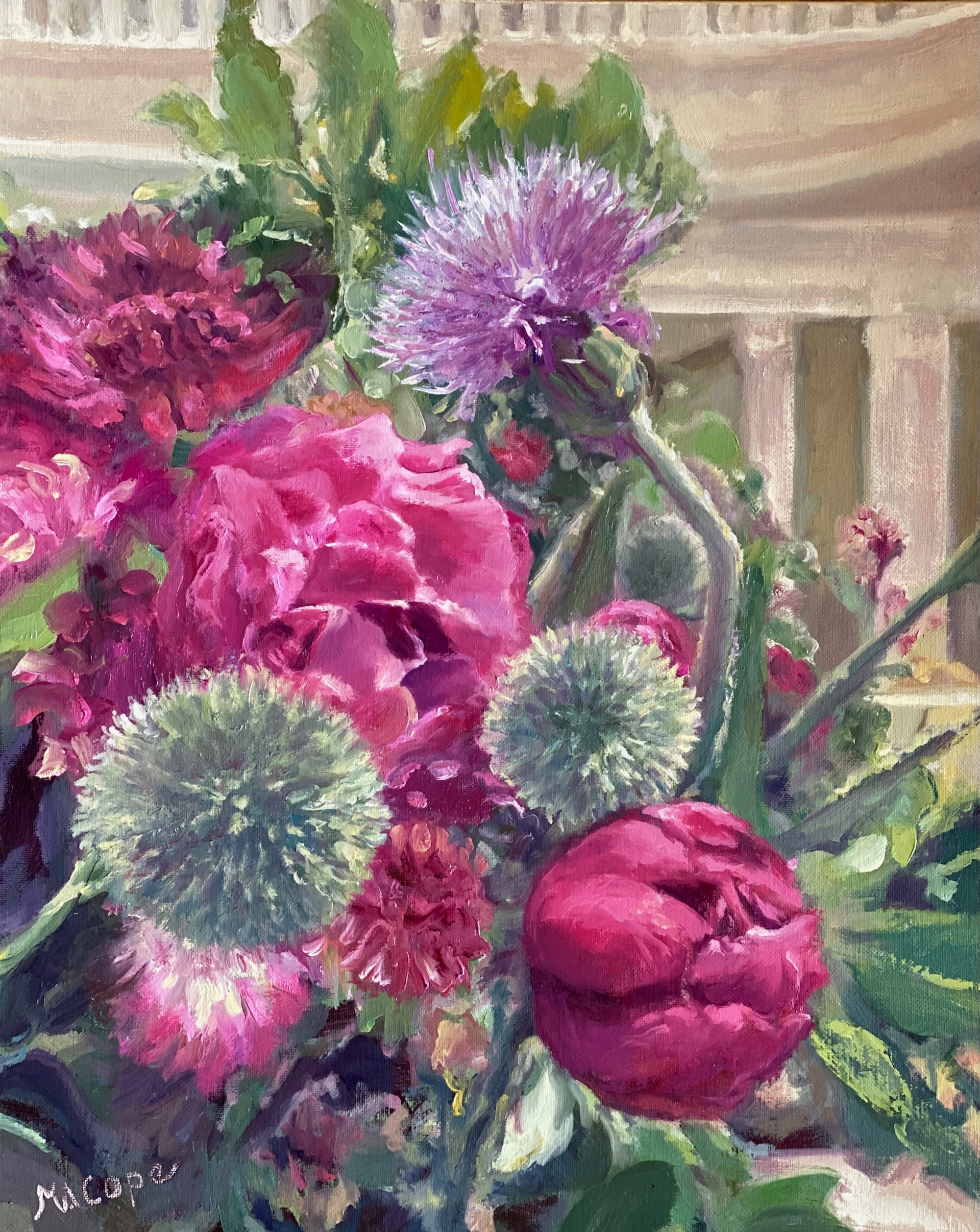 Peonies and Thistle by Mary Ann Cope