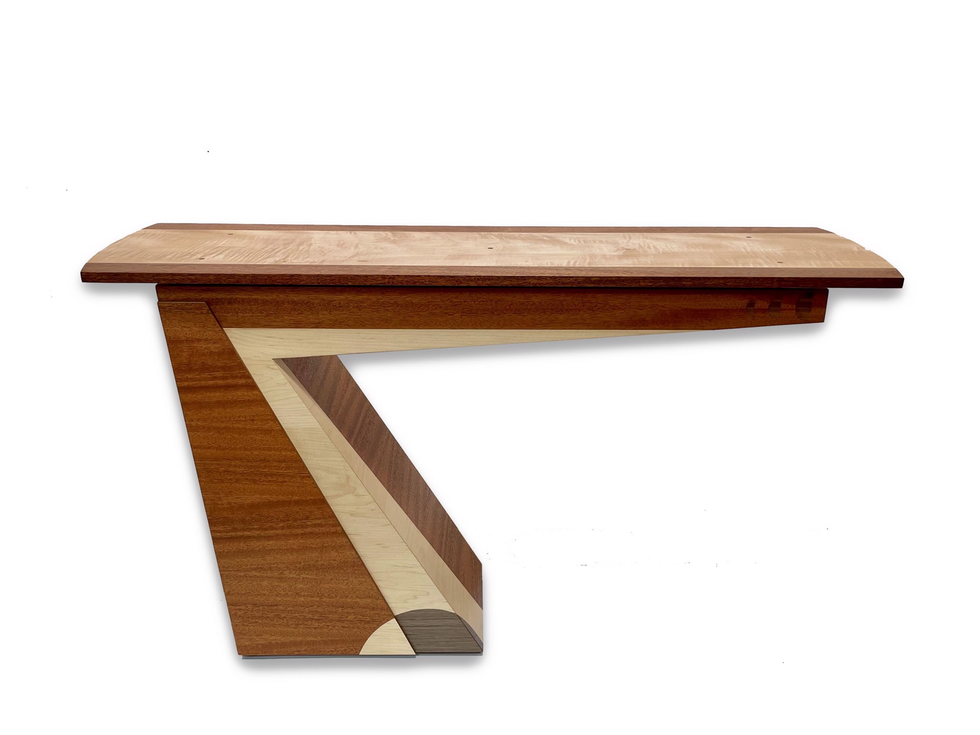 Curly Maple Floating Table ~ African Mahogany, Walnut, Curly Maple Solid Top & Veneers  by Joseph Nikrasch
