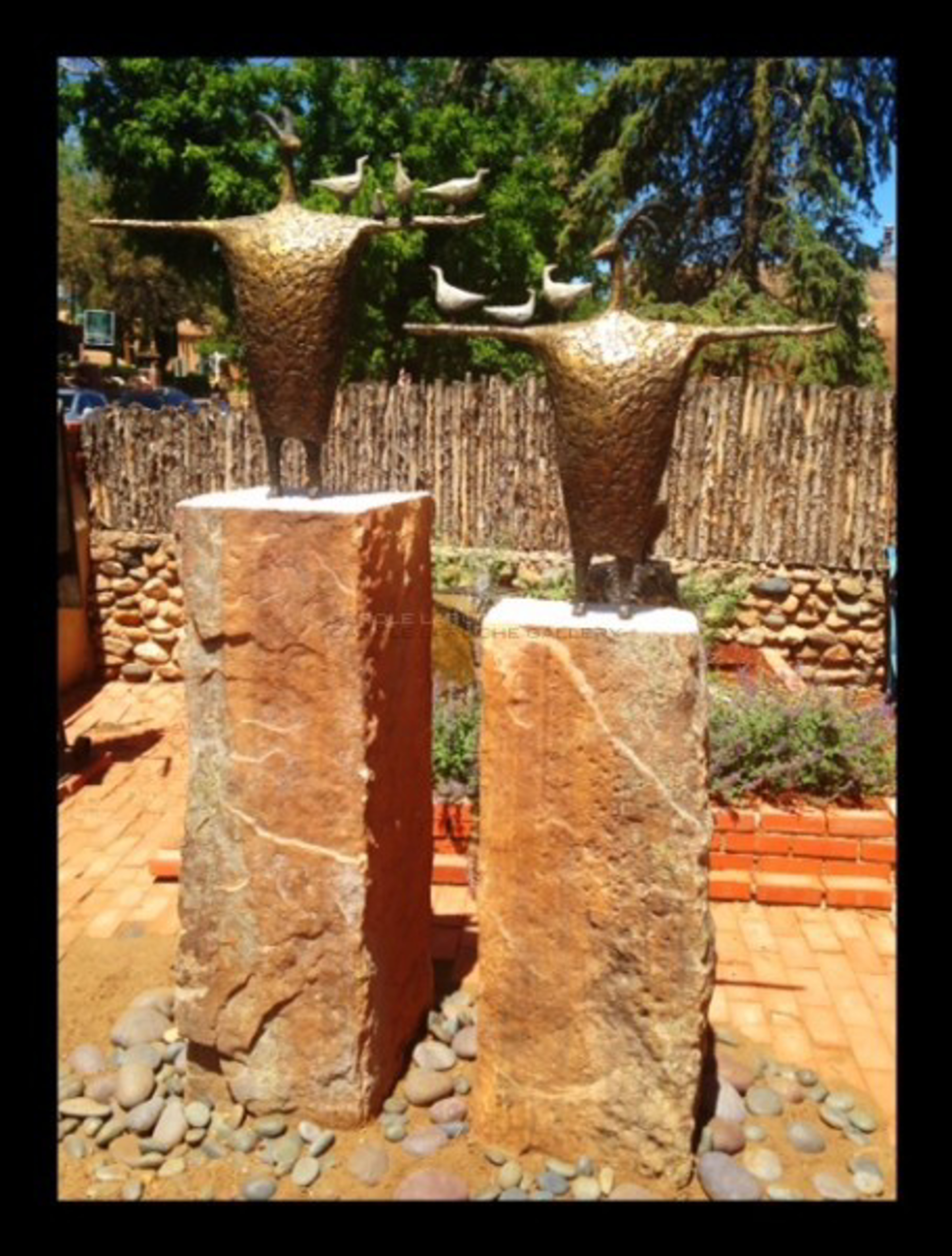 PROTECTORS OF THE MIGRATION Sculptures 34"x33"x10" $7800 each Two Rock Pedestals $7500 OR Two Sculptures with Two Rock Pedestals $30,600. May be purchased separately or together. by Jill Shwaiko