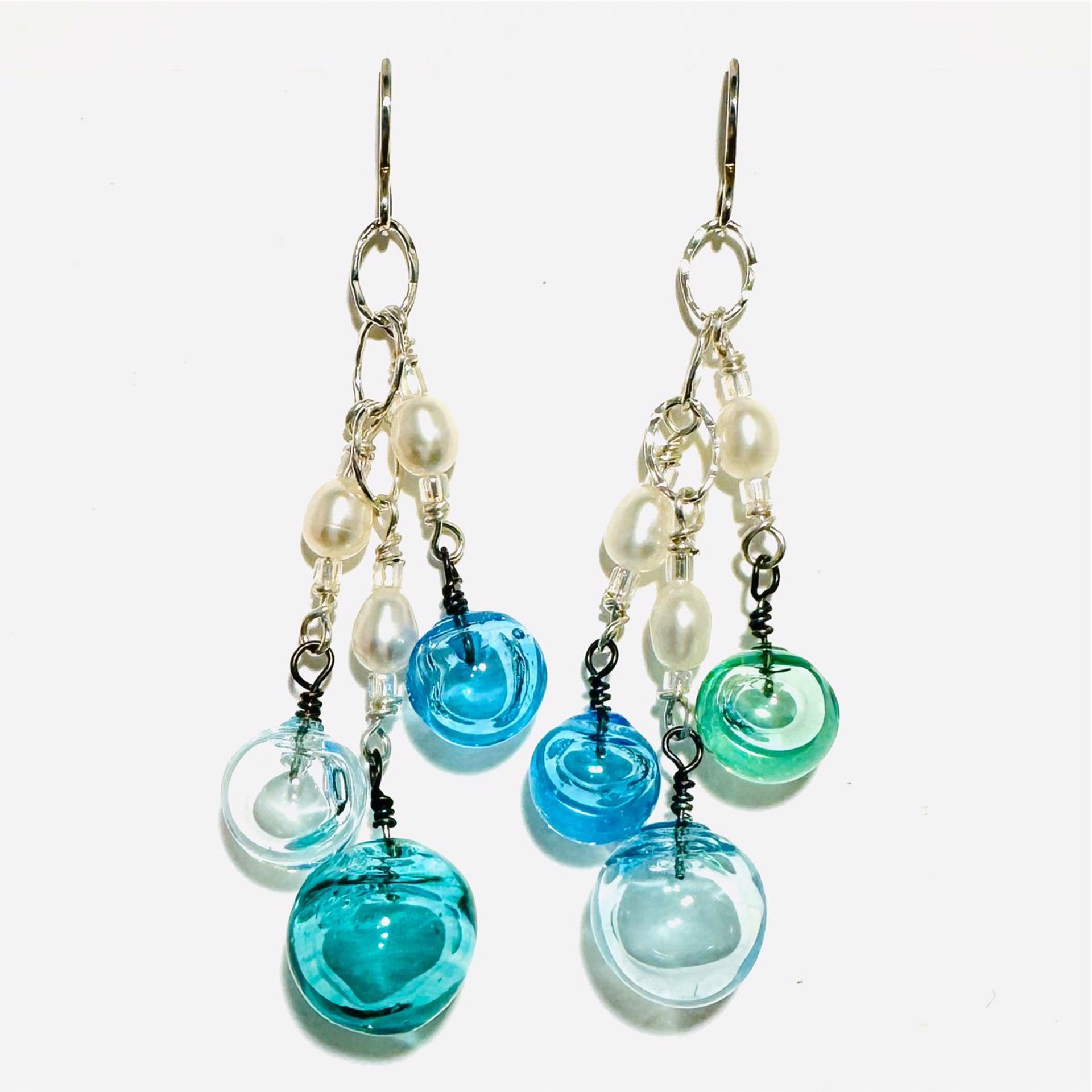 Sea Glass Mix Bubble Bead Earings LS23-44 by Linda Sacra