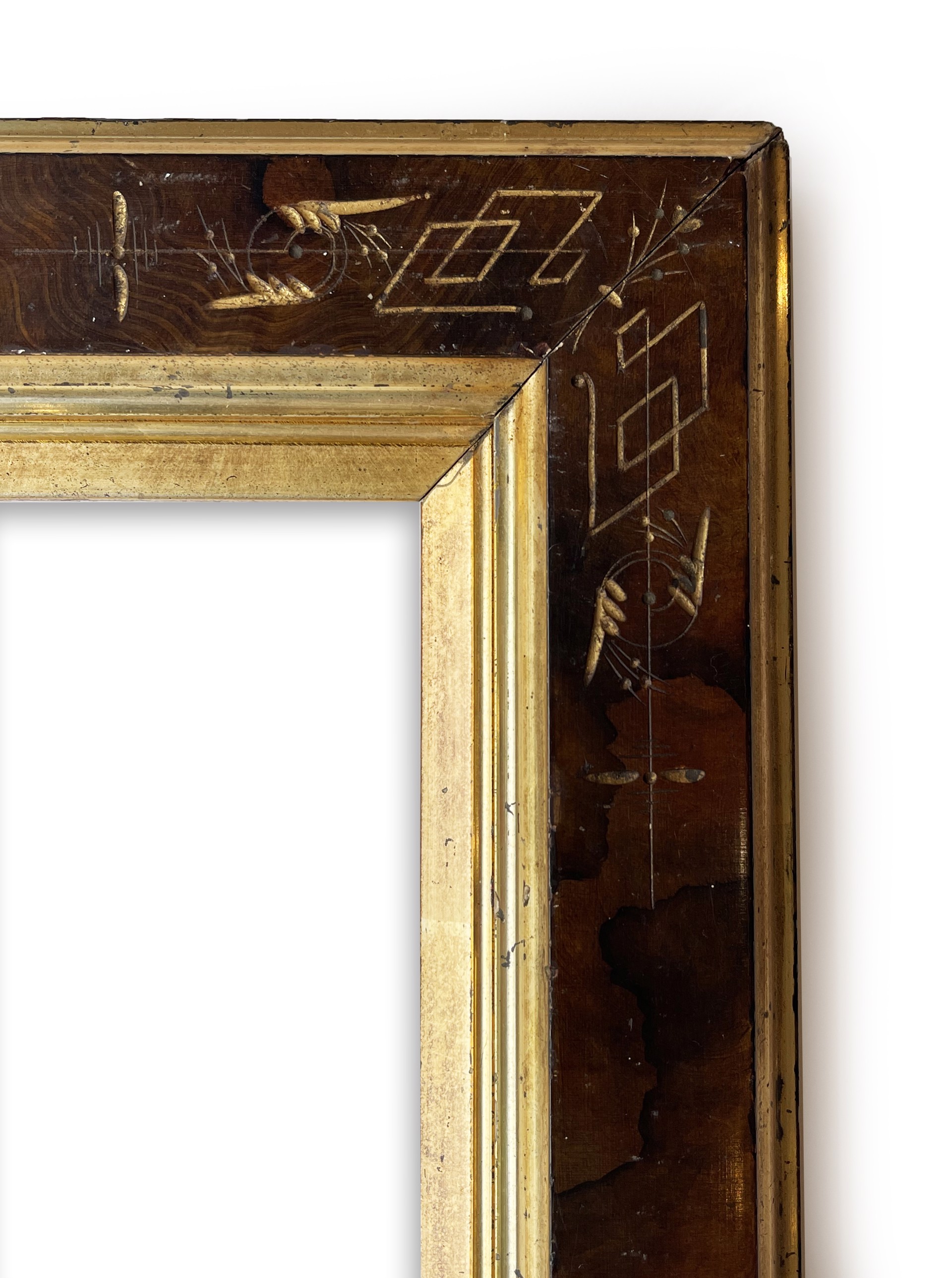 Antique Spoon Carved Burl Framed with Lemon Gold Leaf by Antique Frame