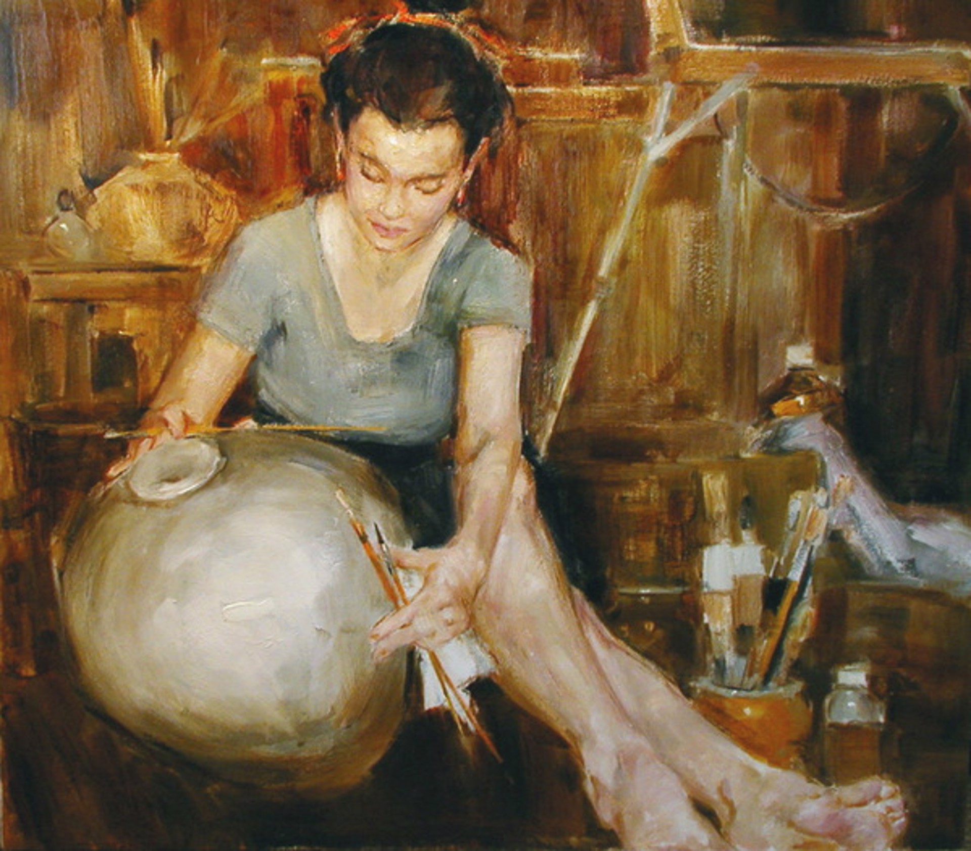 Woman Painting Ceramics by Yana Golubyatnikova