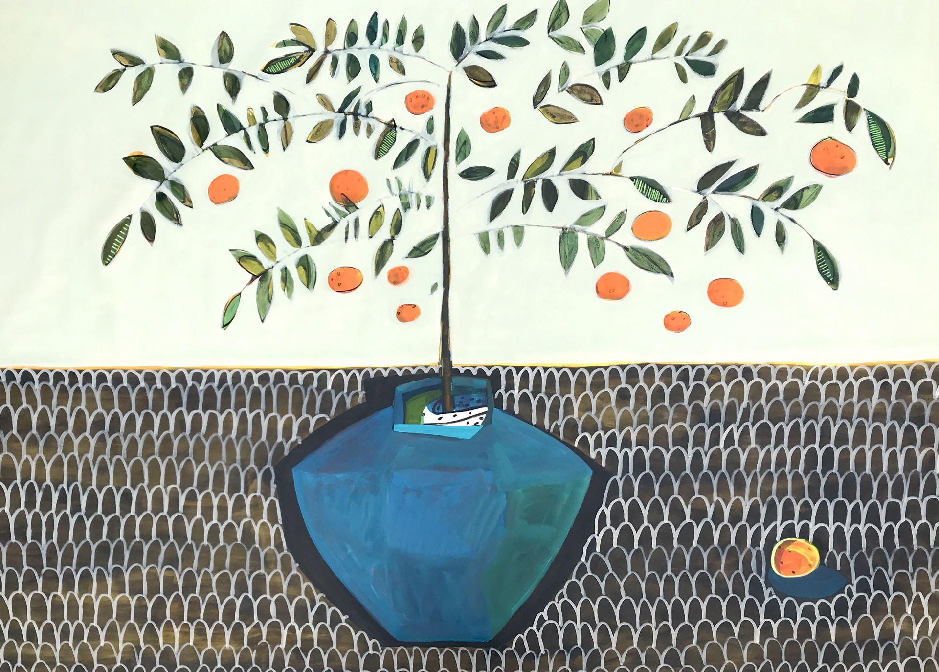 Mandarin Tree in Dark Blue Pot by Rachael Van Dyke