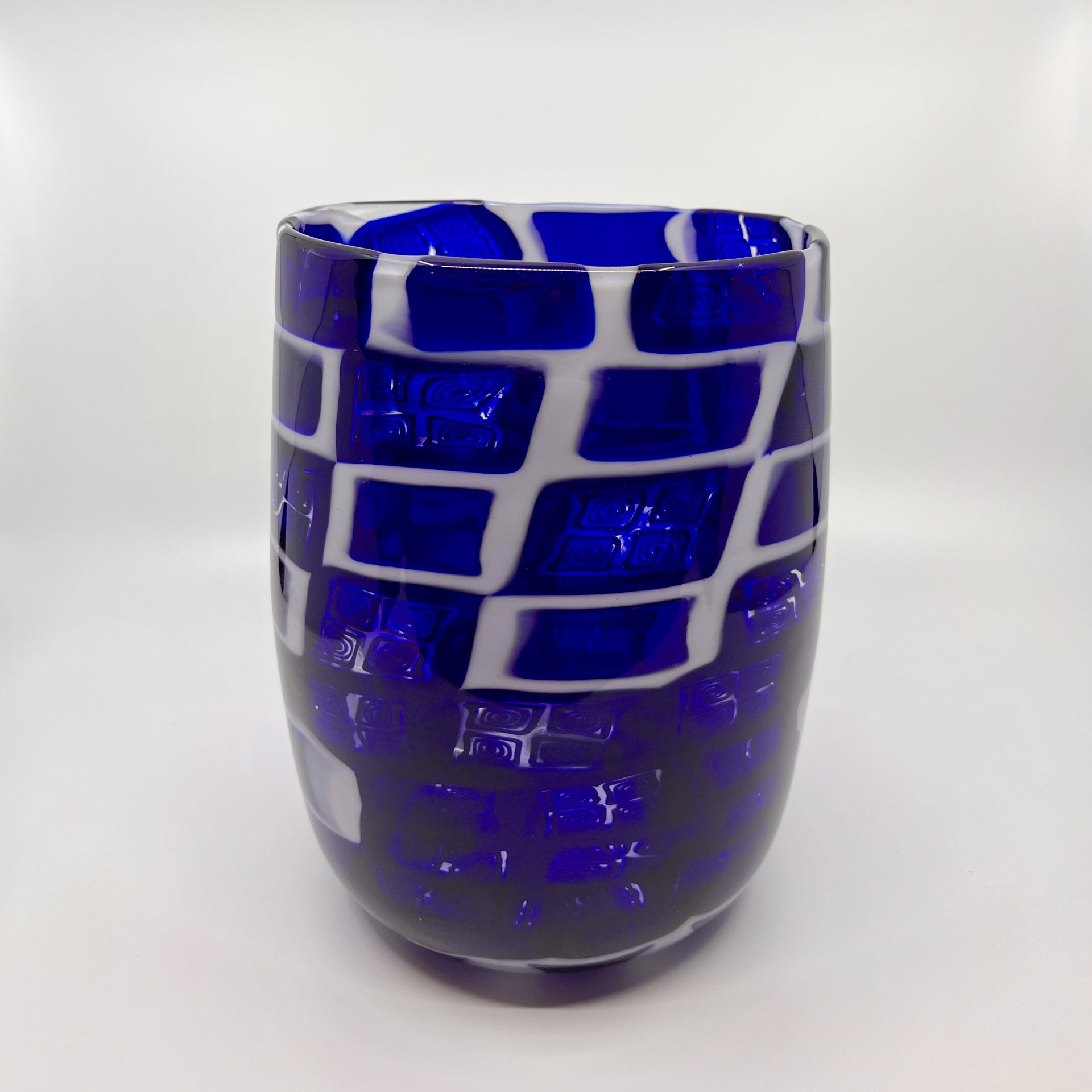 Tall Cobalt Blue Bowl/Vase with White Accent by John Glass