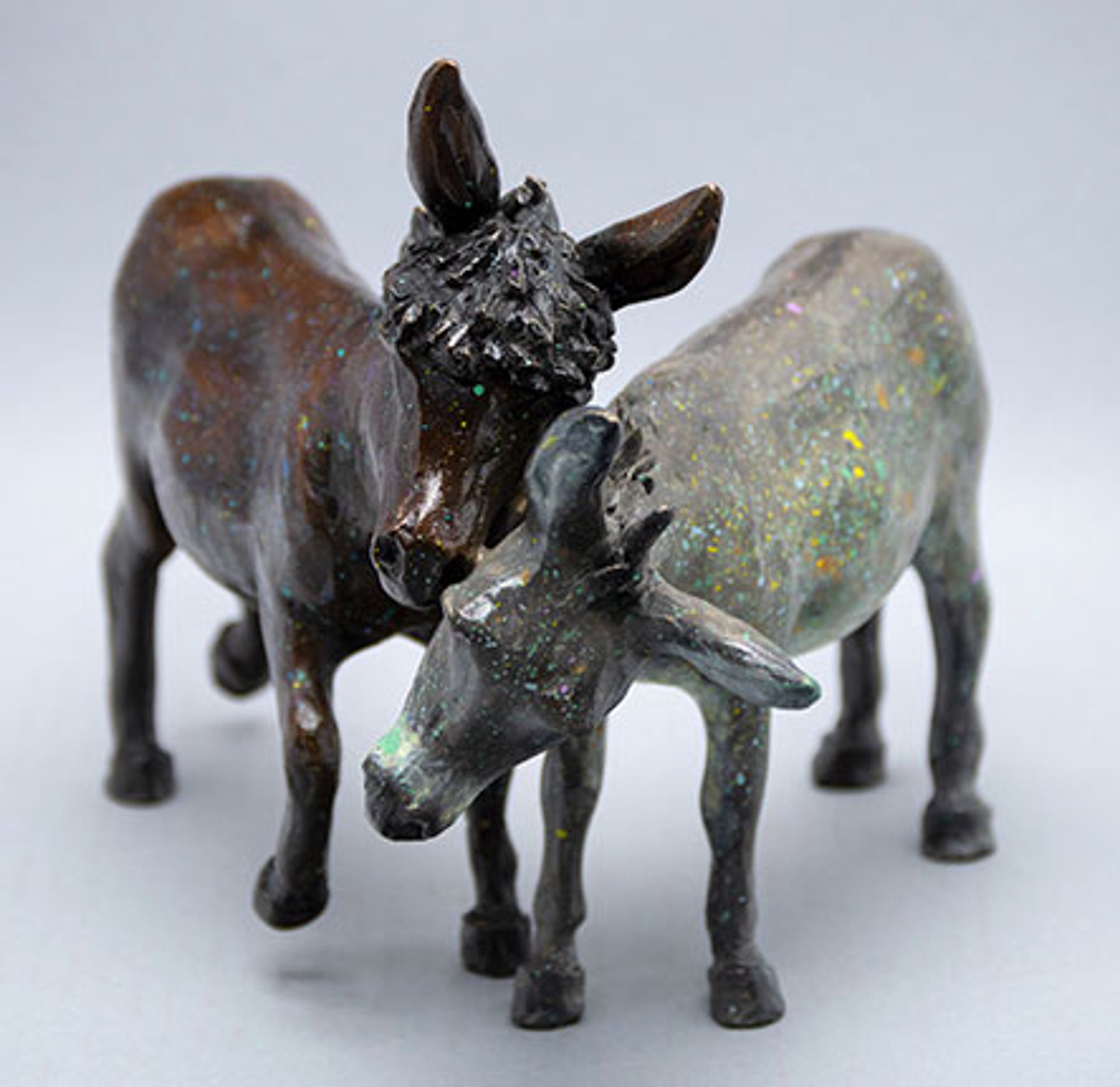 Burro Besties ~ Bindy and Marley, therapy donkeys from Equine Spirit Sanctuary, were best friends. A favorite subject for Barbara in paintings and prints, and now in bronze! A limited-edition of 30, each bronze has a custom color patina finished by Barbara by Barbara Meikle
