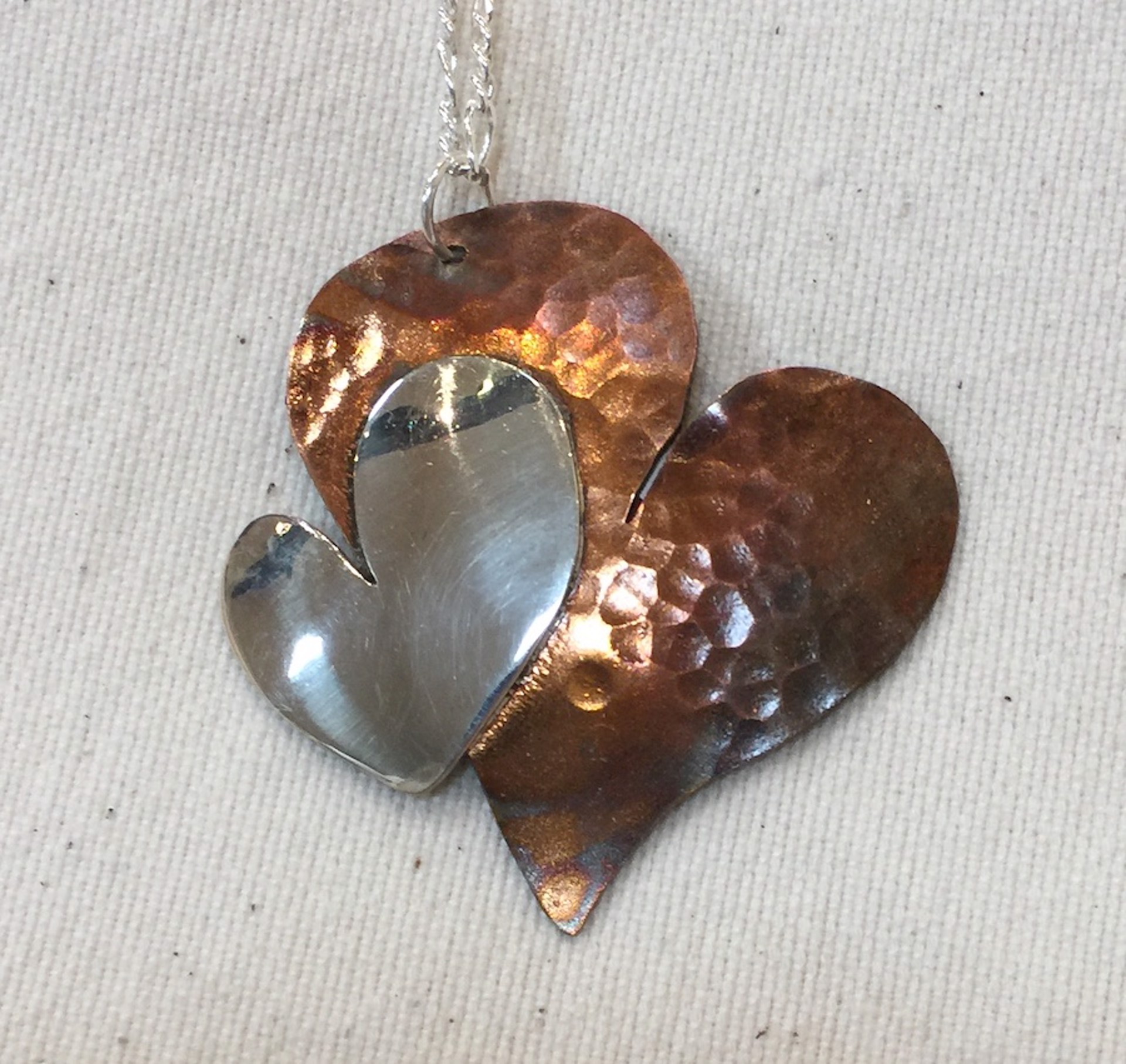 Necklace - Double Heart Copper & Sterling Silver  #2028 by Vesta Abel