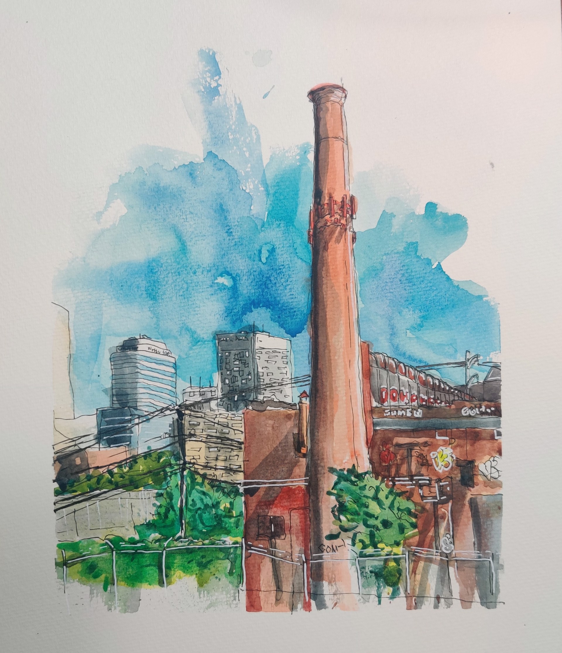 Smokestack behind City View Lofts by Nathaniel Gutierrez