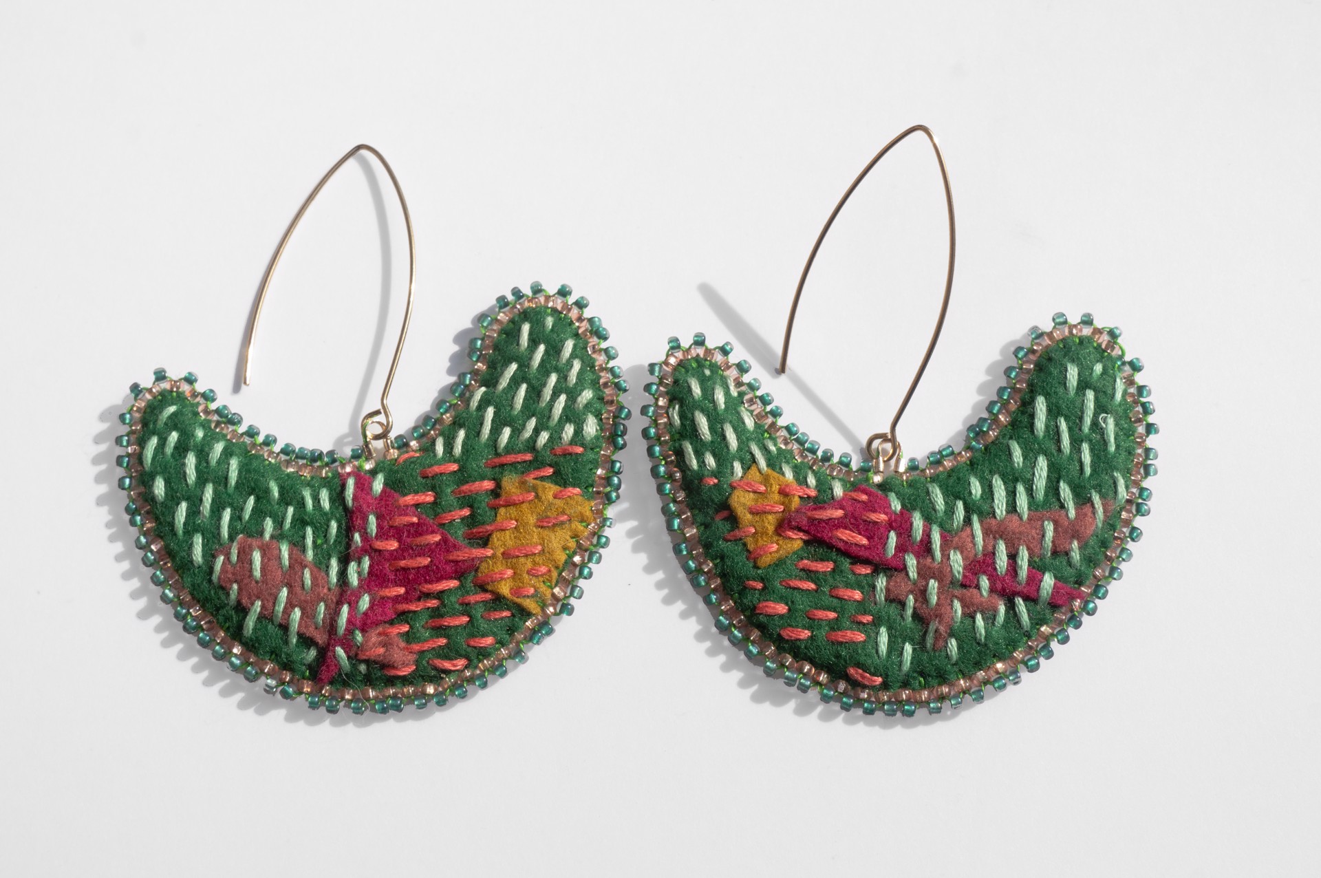 Green Crescent Earrings by Hattie Lee Mendoza