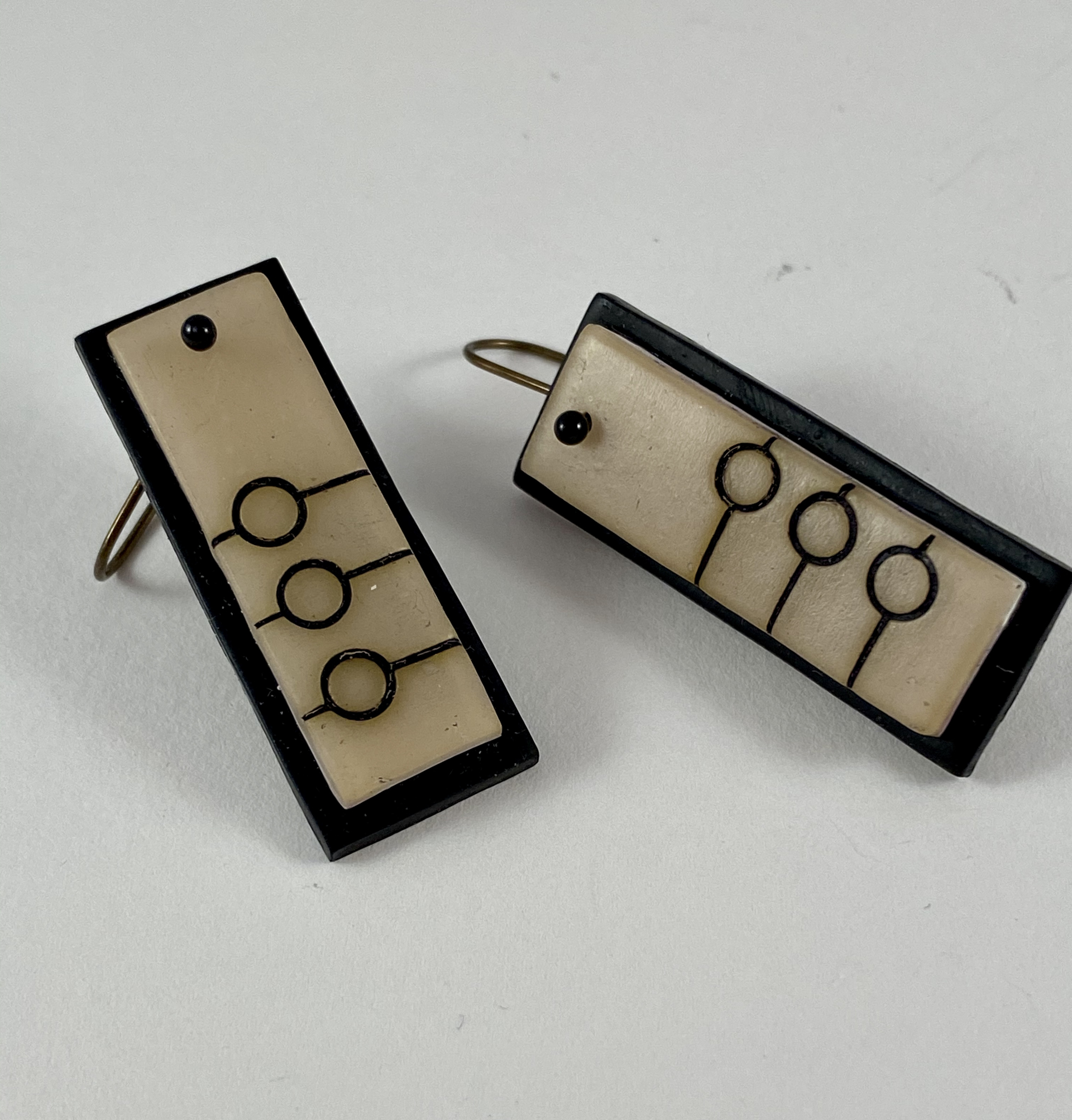 Tan and Black Graphic earring by Nancy Roth