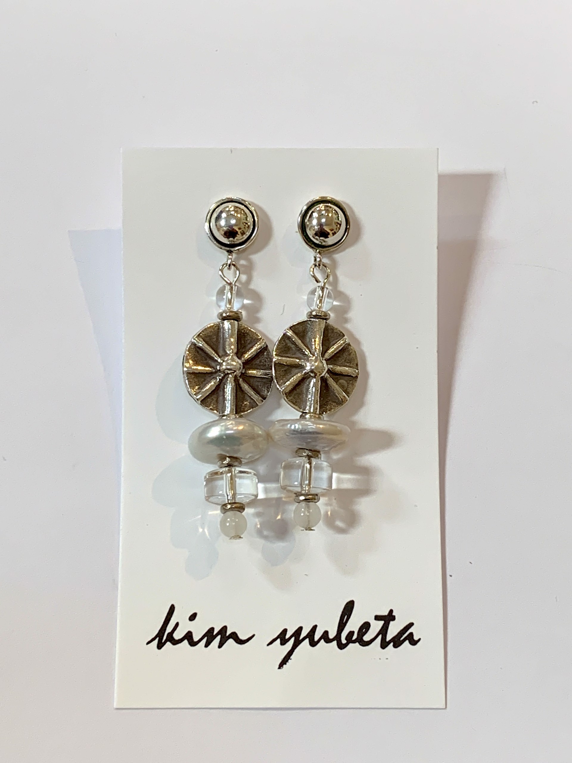 KY 1405 Rock Crystal and Pearl Earrings by Kim Yubeta