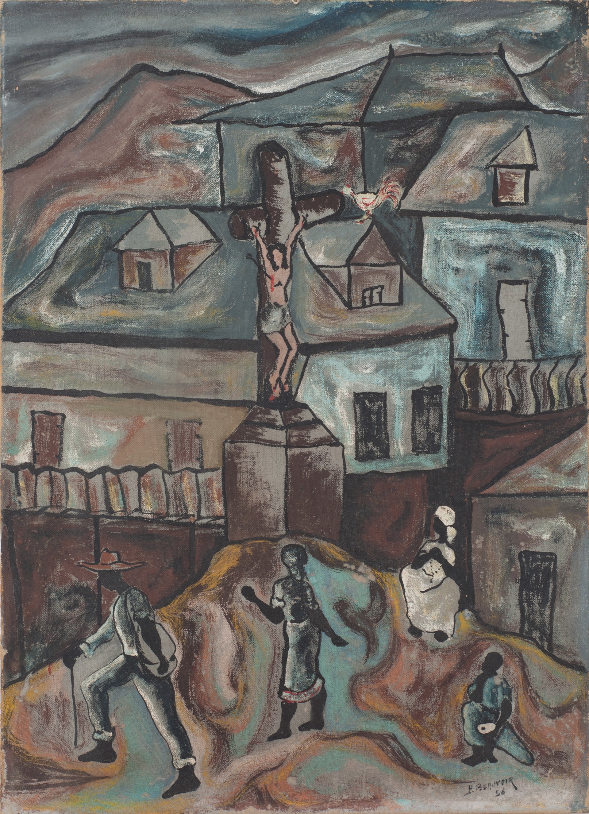 The Crucifixion #11-6-91GSN by Paul Beauvoir (Haitian, 1932-1972)