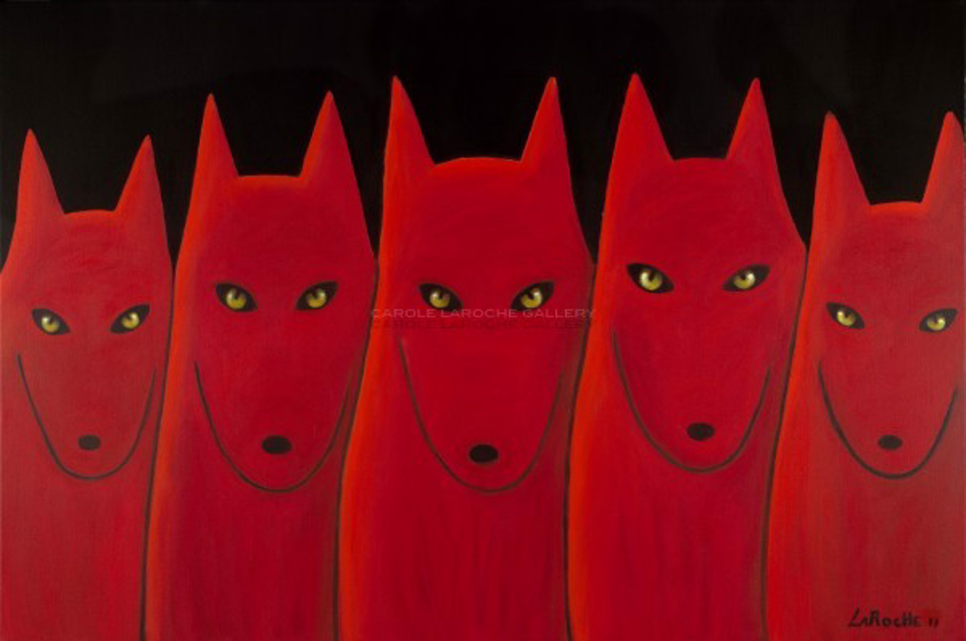 Five Red Wolves - Medium Canvas $2400 by Carole LaRoche