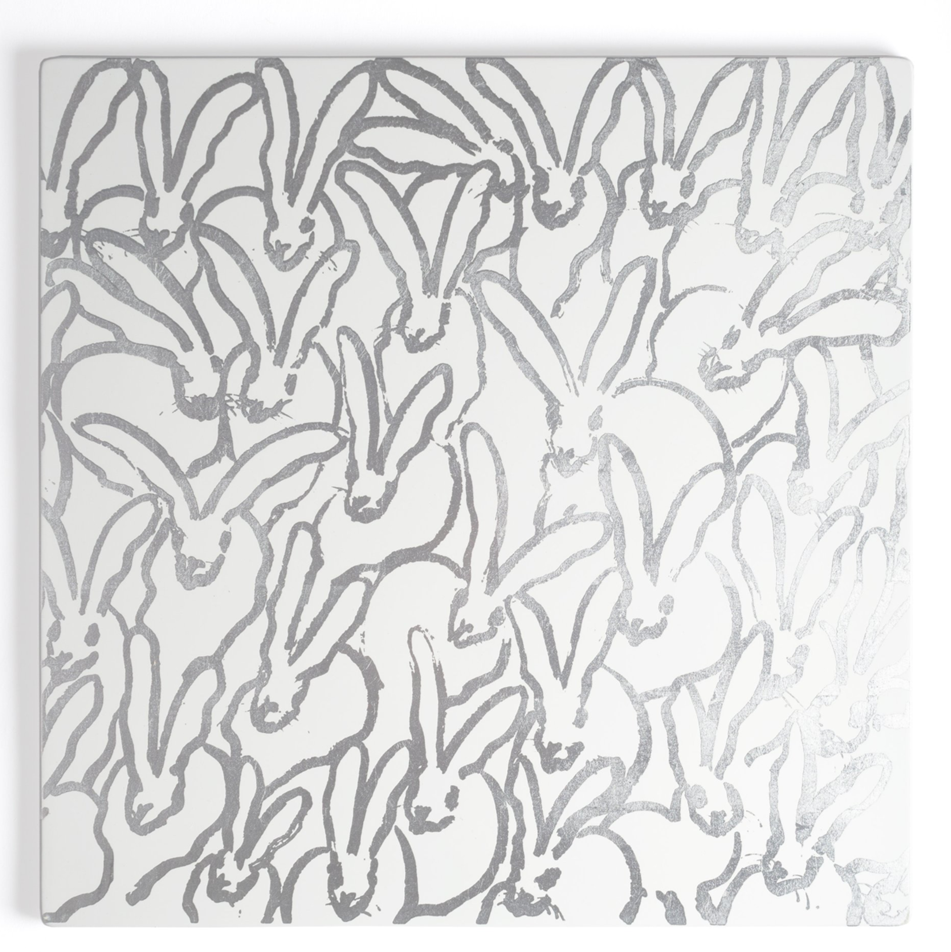 Rabbit Run Lacquered Placemats-White/Silver by Hunt Slonem (Hop Up Shop)