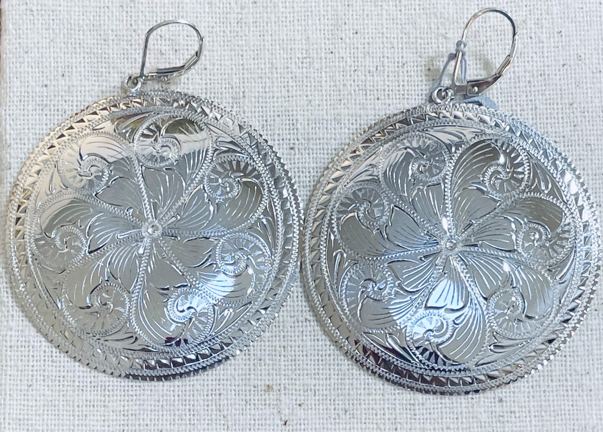 Engraved Silver Earrings by Ken and Barbara Newman