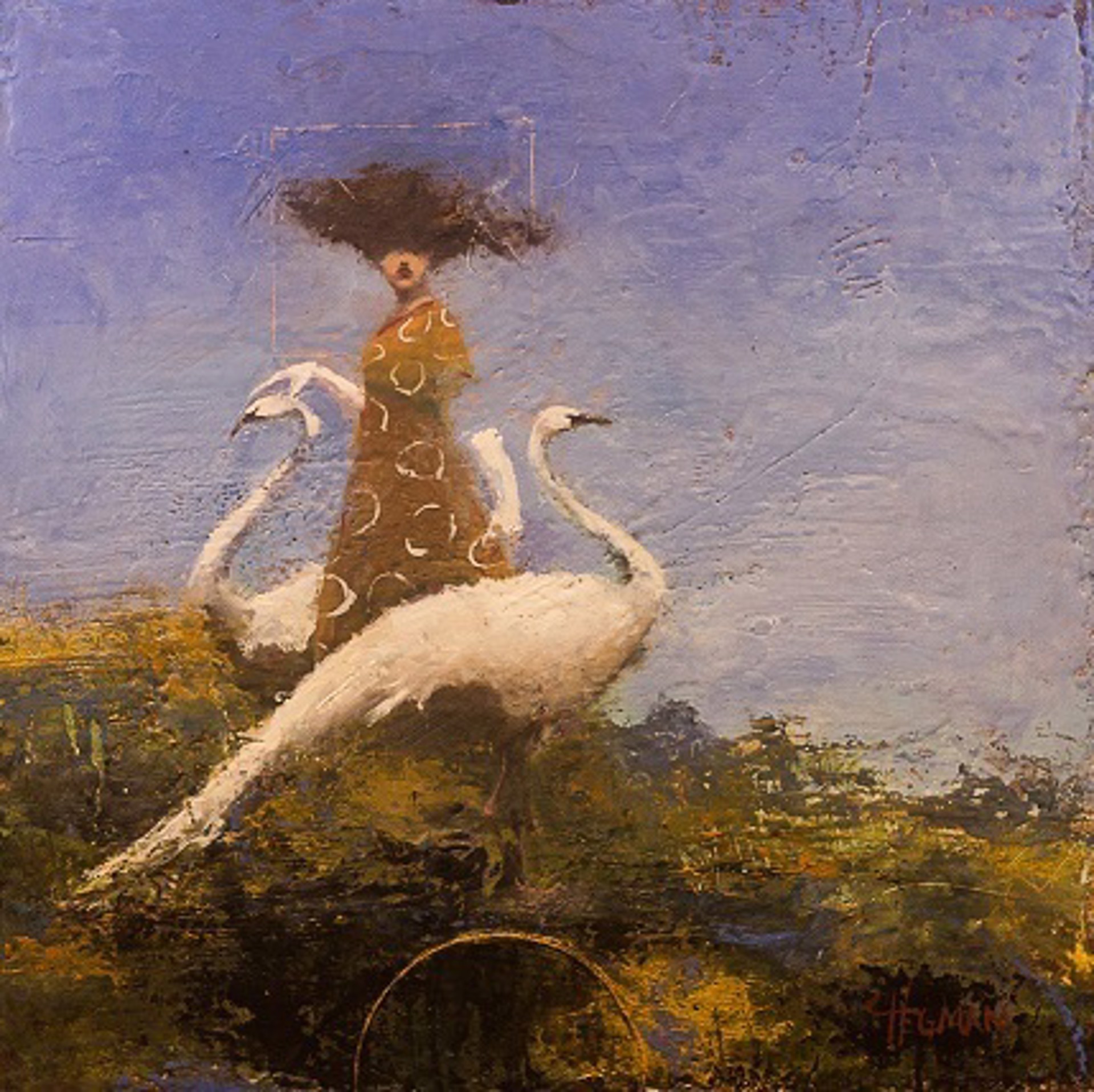 Figure with Two Swans by Cathy Hegman