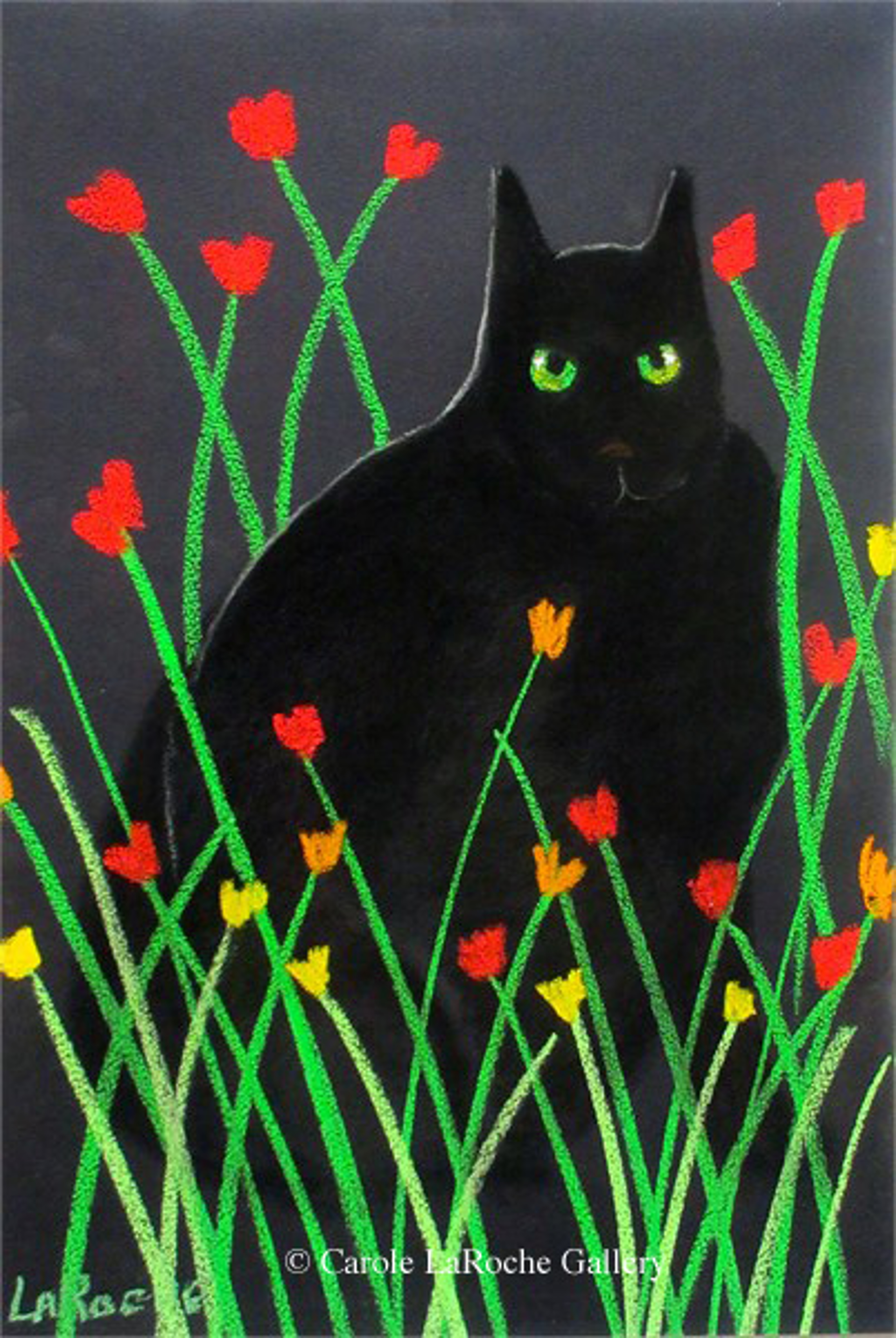 BLACK CAT AND FLOWERS II by Carole LaRoche