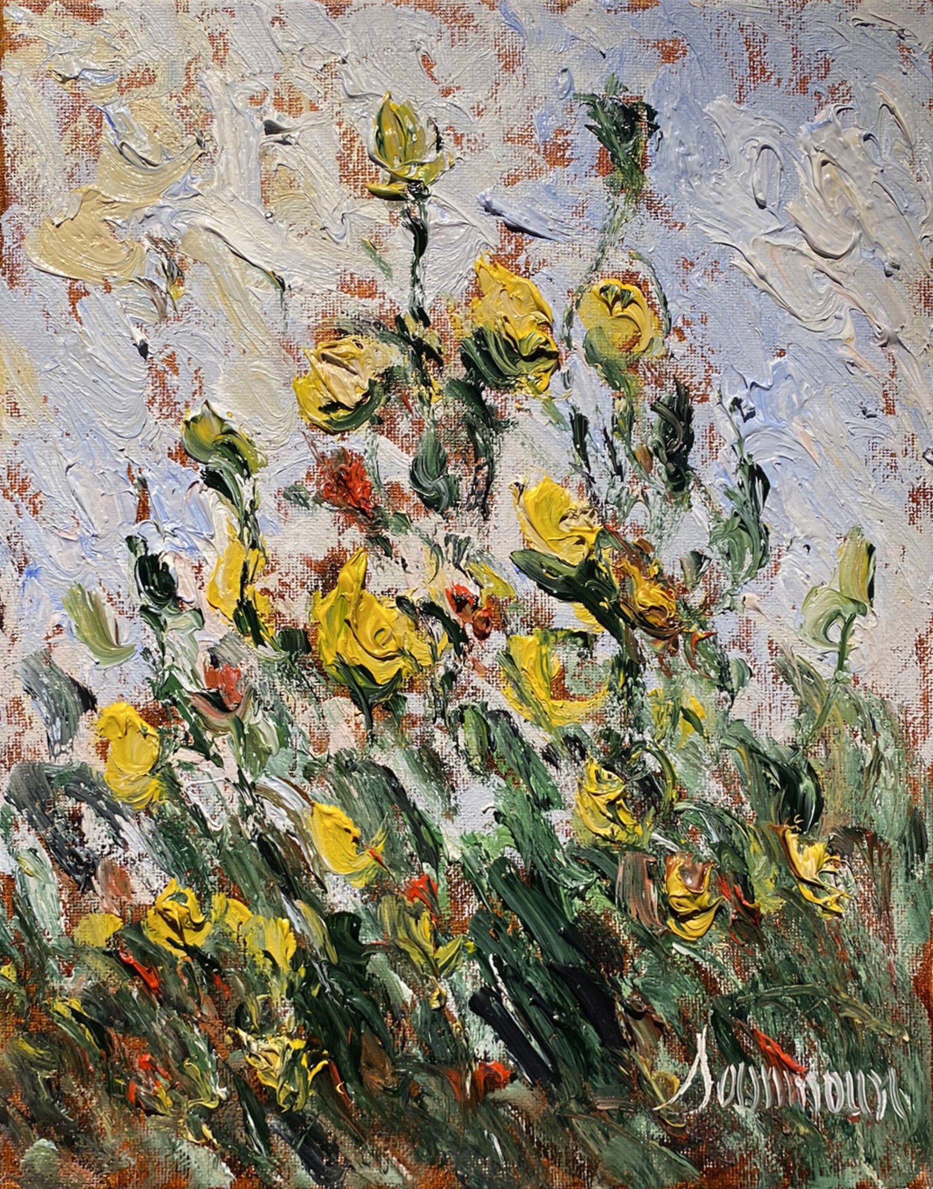 Yellow Poppies with a red notes by Samir Sammoun