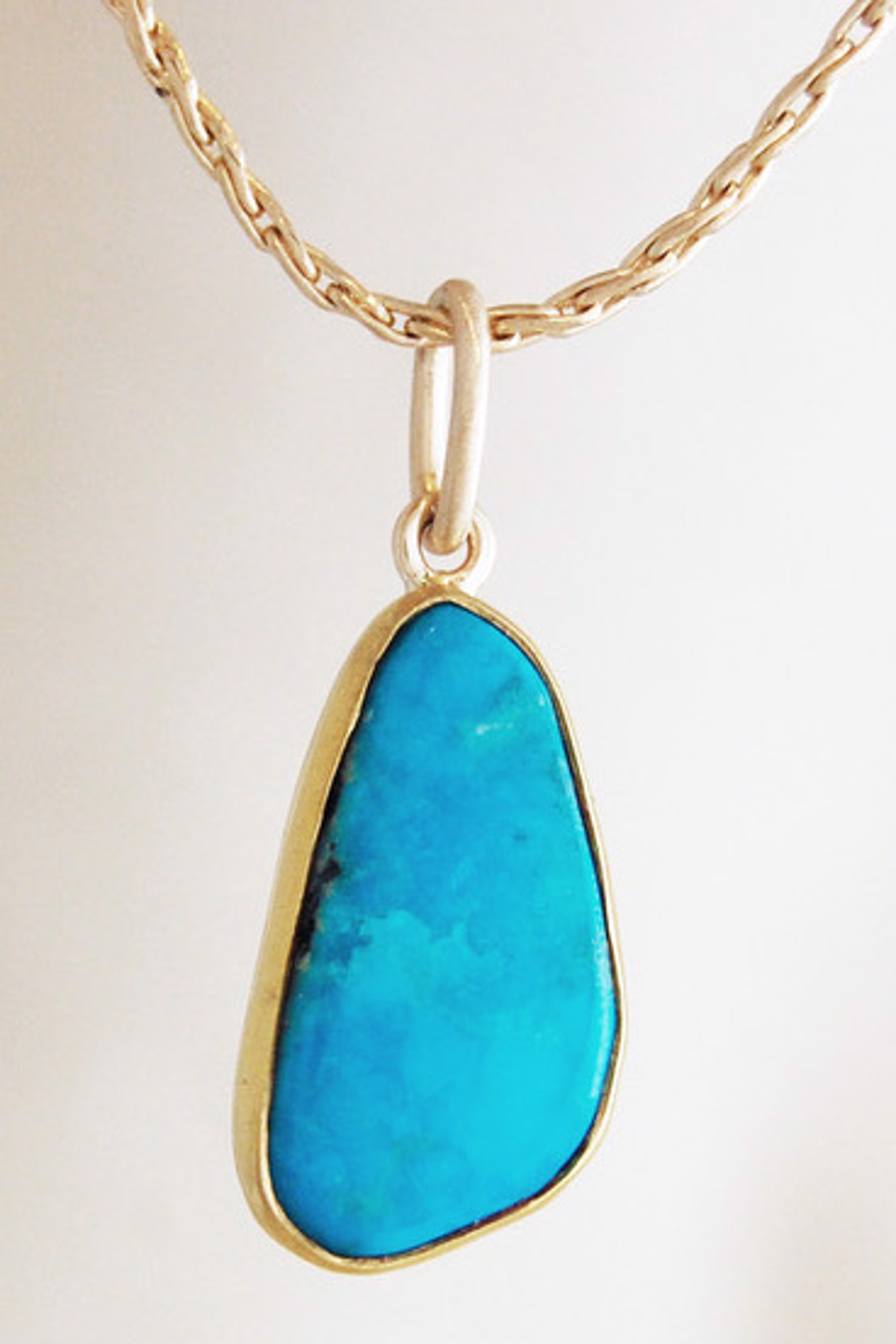 Pendant - Morenci Turquoise With 147K In 24K Bezel - 18" 14K Chain - #189 by Ken and Barbara Newman