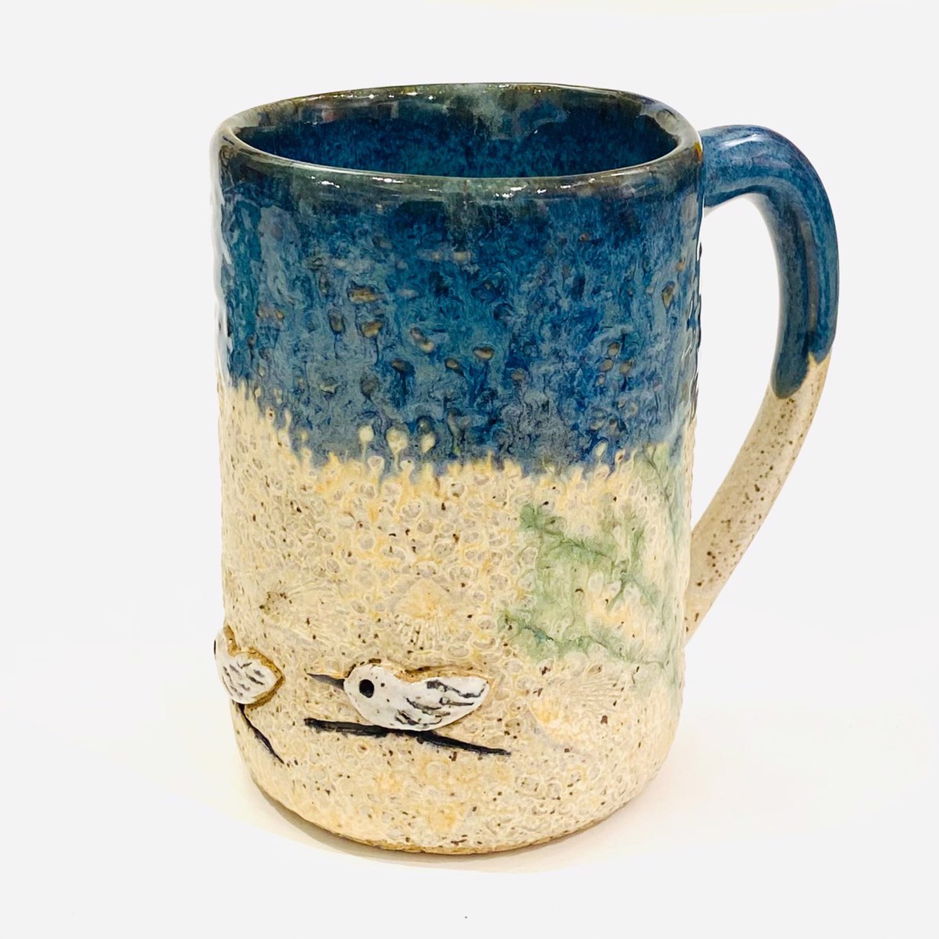 LG22-934 Mug with Sandpiper (Blue Glaze) by Jim & Steffi Logan