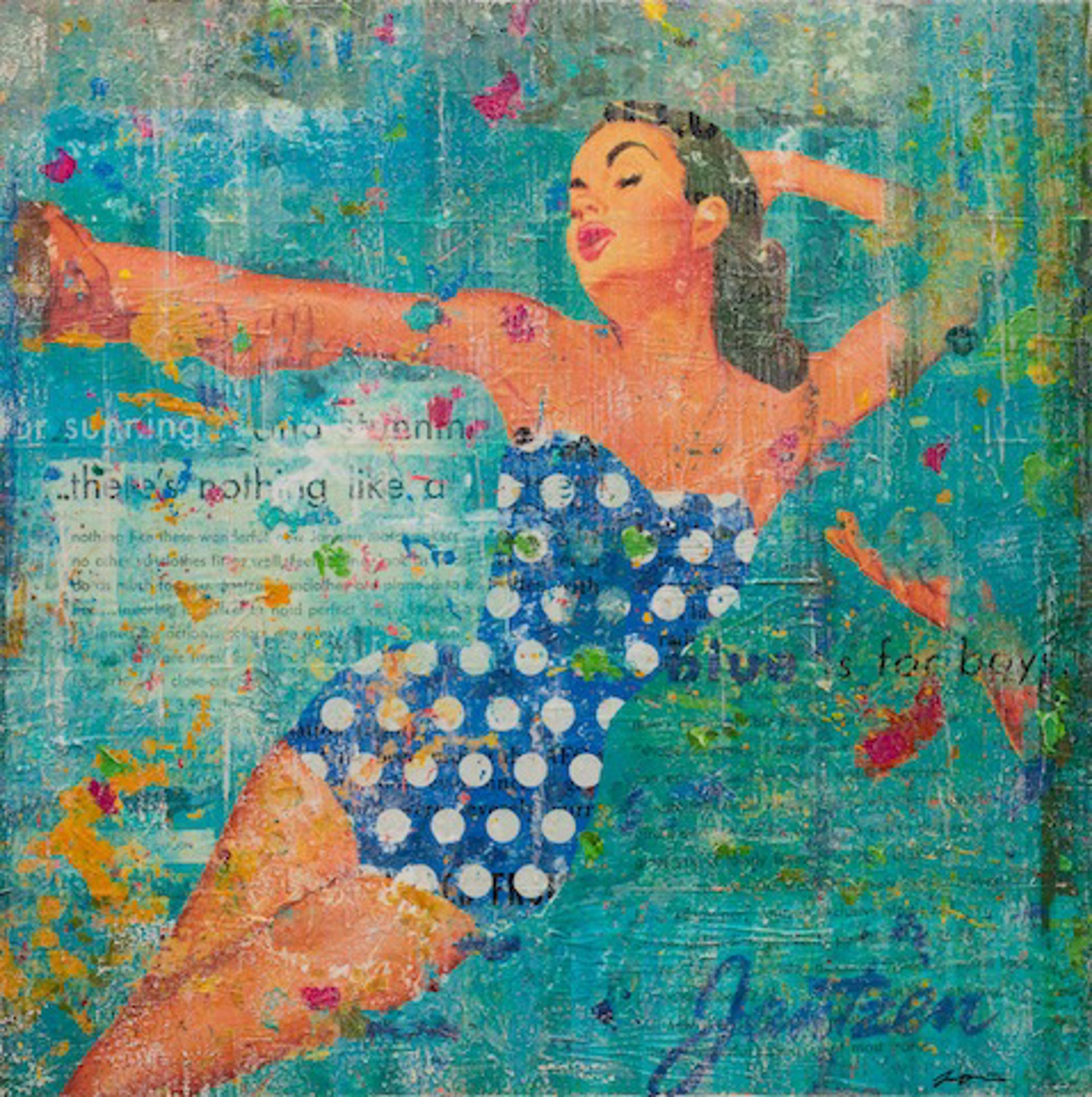 Blue Swimsuit With Polka Dots by Jon Davenport