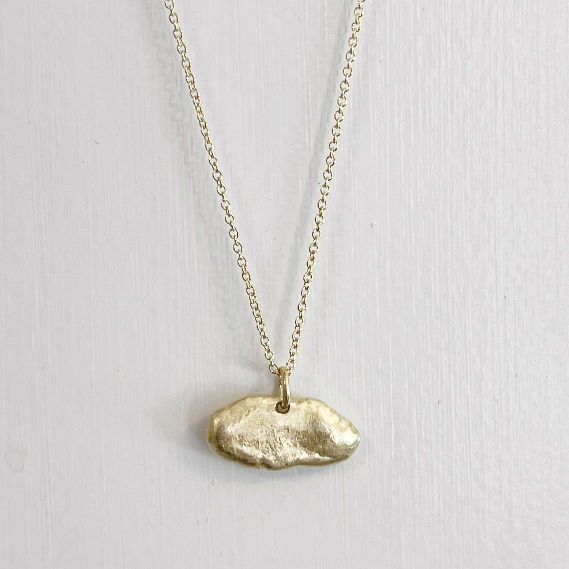 LHN21- Sideways Melted Pendant on Cable Chain 18" 18k Gold by Leandra Hill