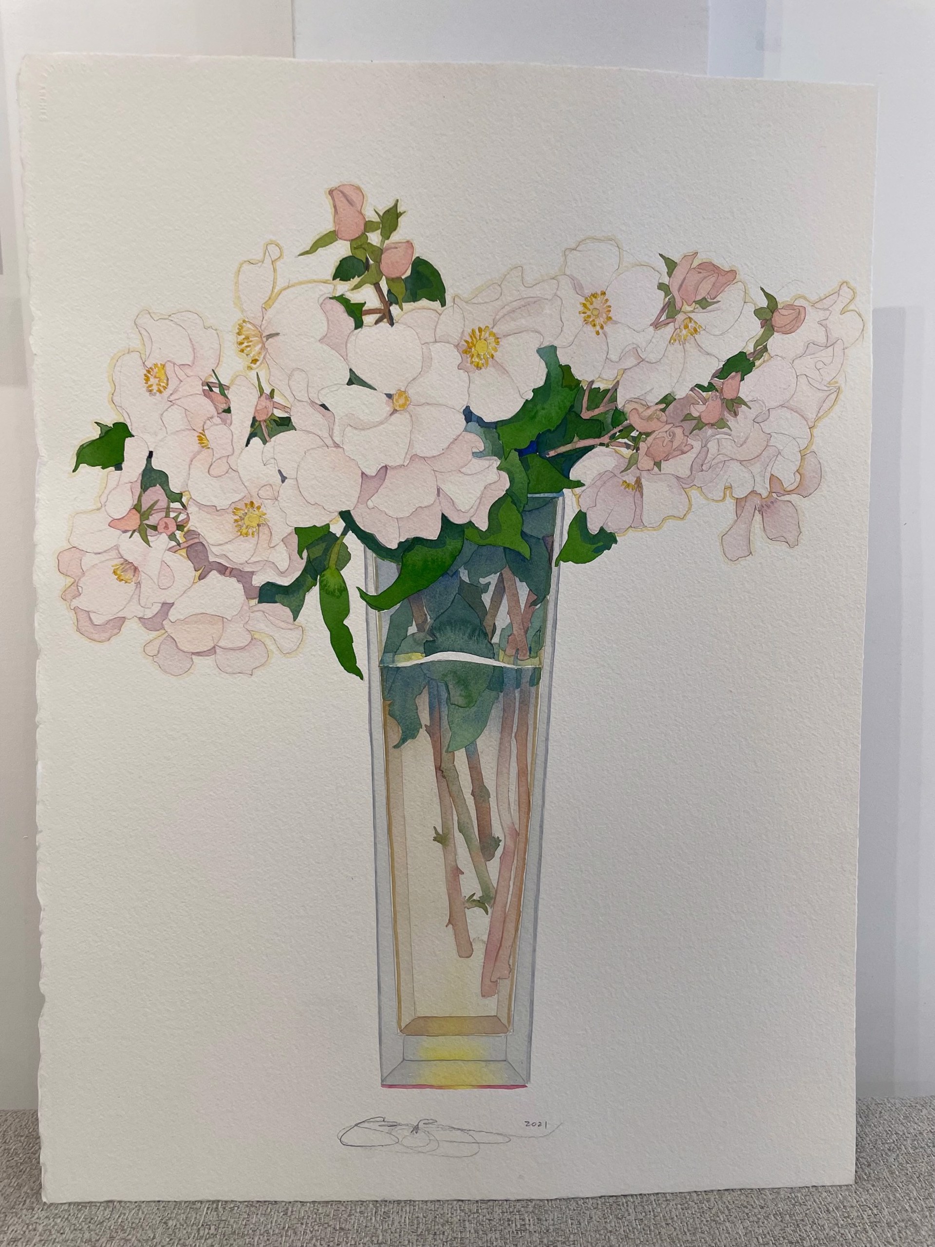 Wild Roses in Tall Vase II (unframed) by Gary Bukovnik
