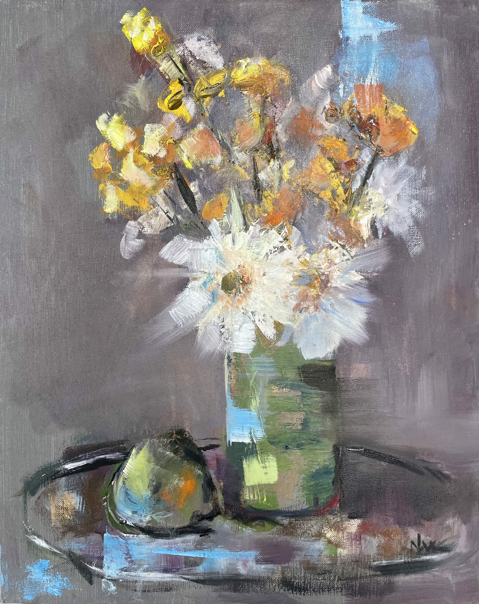 Flowers in Green Vase by Nancy Lee