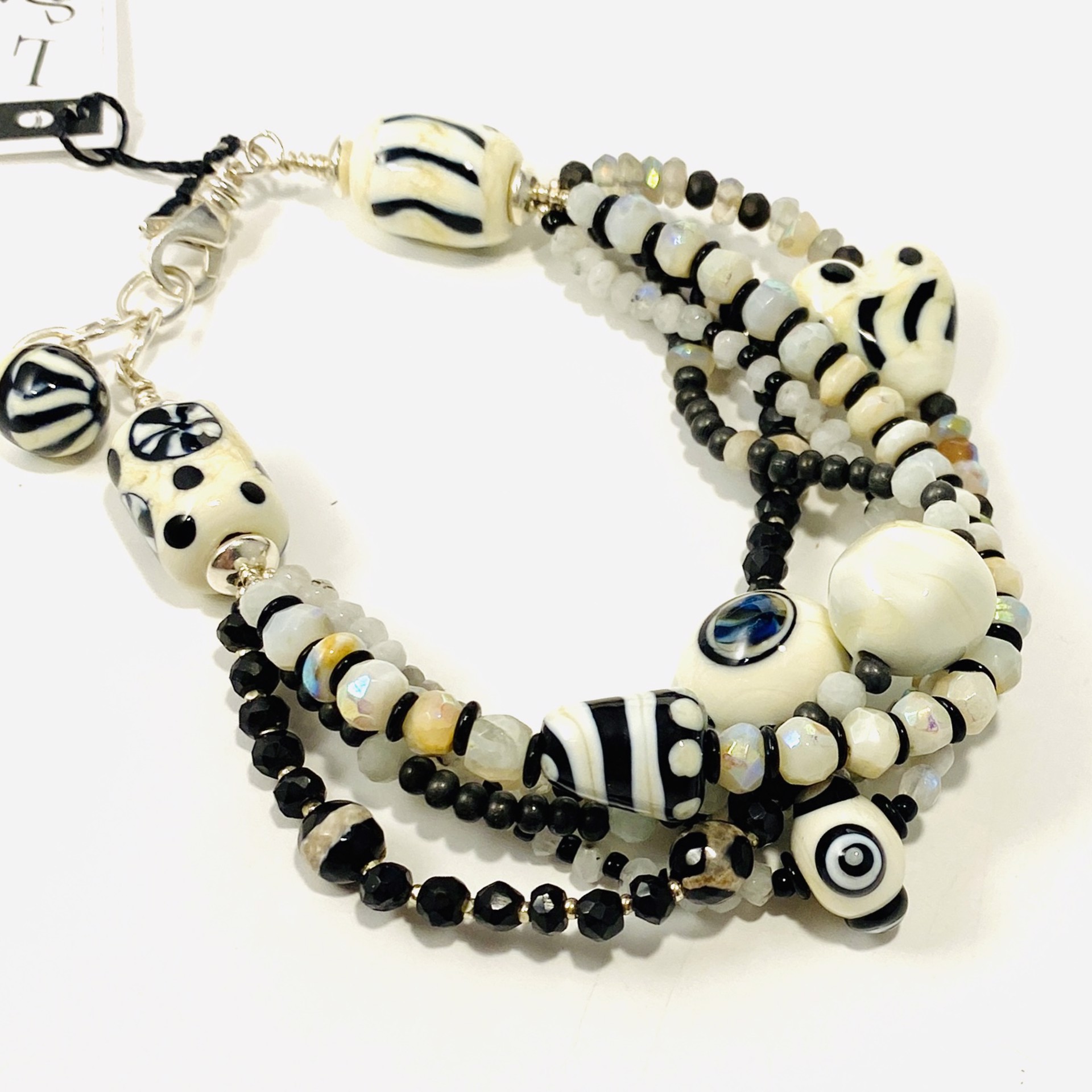 Five Strand Mix Black and White Glass Beads Gemstone Beads Bracelet LS23-18 by Linda Sacra