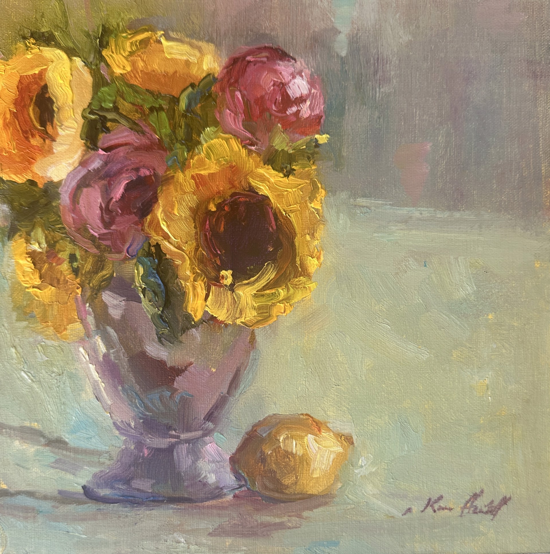 Peonies and Sunflowers by Karen Hewitt Hagan