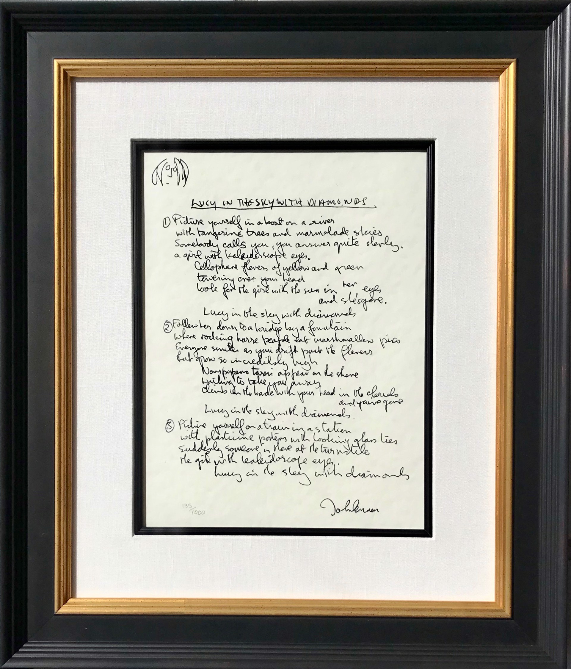 "Lucy In The Sky With Diamonds" Framed Lyrics by John Lennon