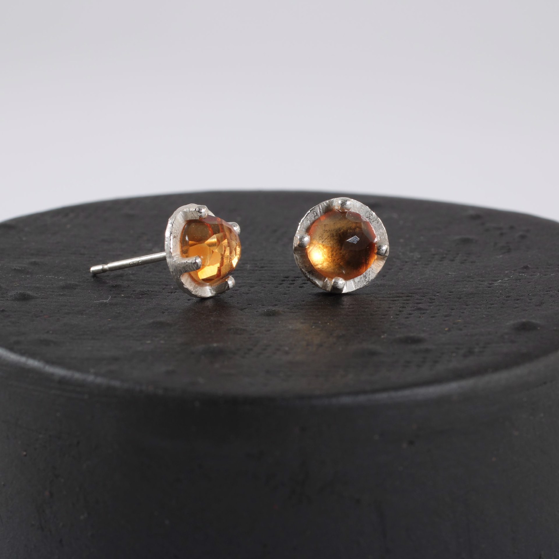 Citrine Carved Prong Post by Heather Guidero