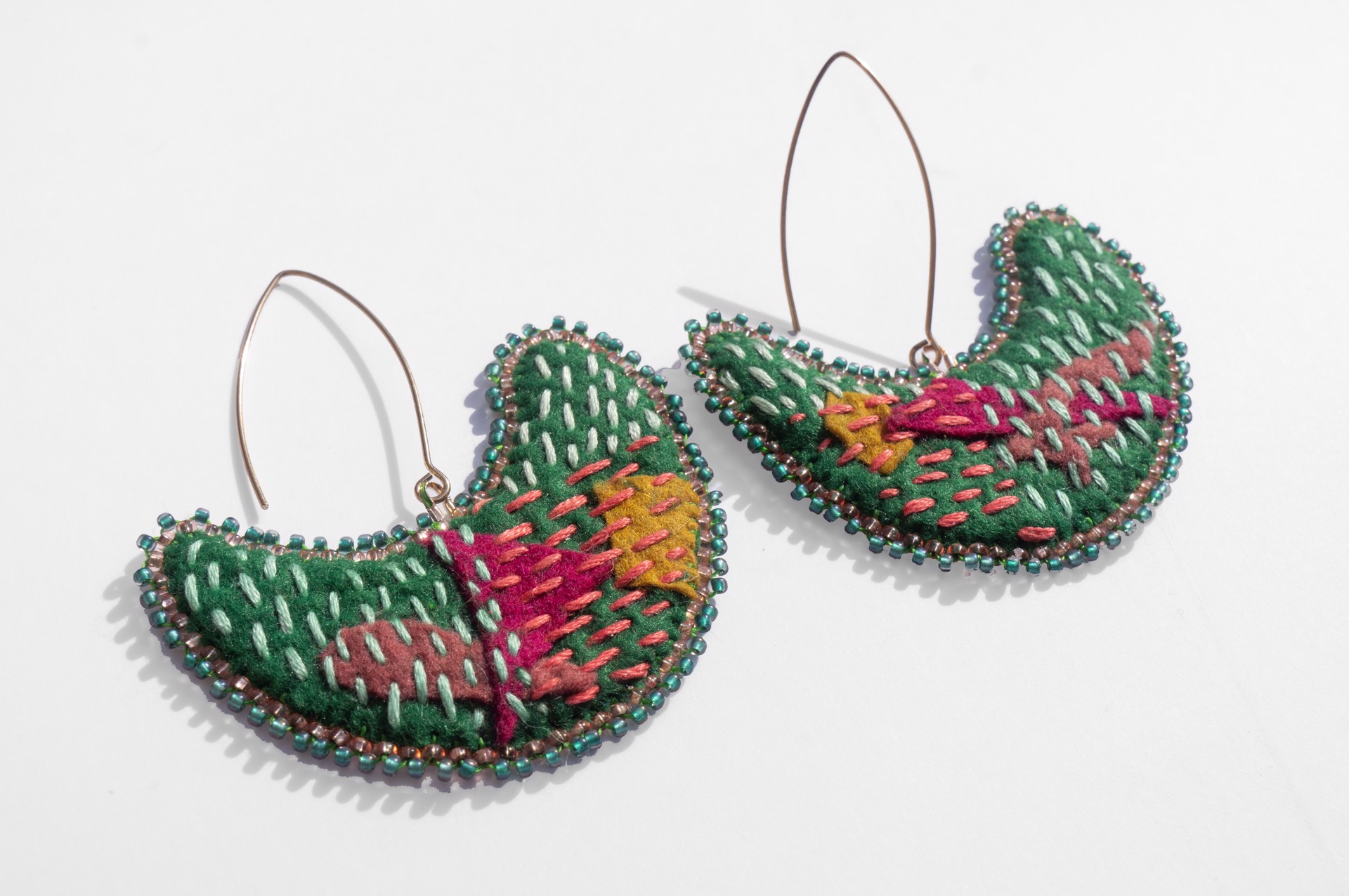 Green Crescent Earrings by Hattie Lee Mendoza