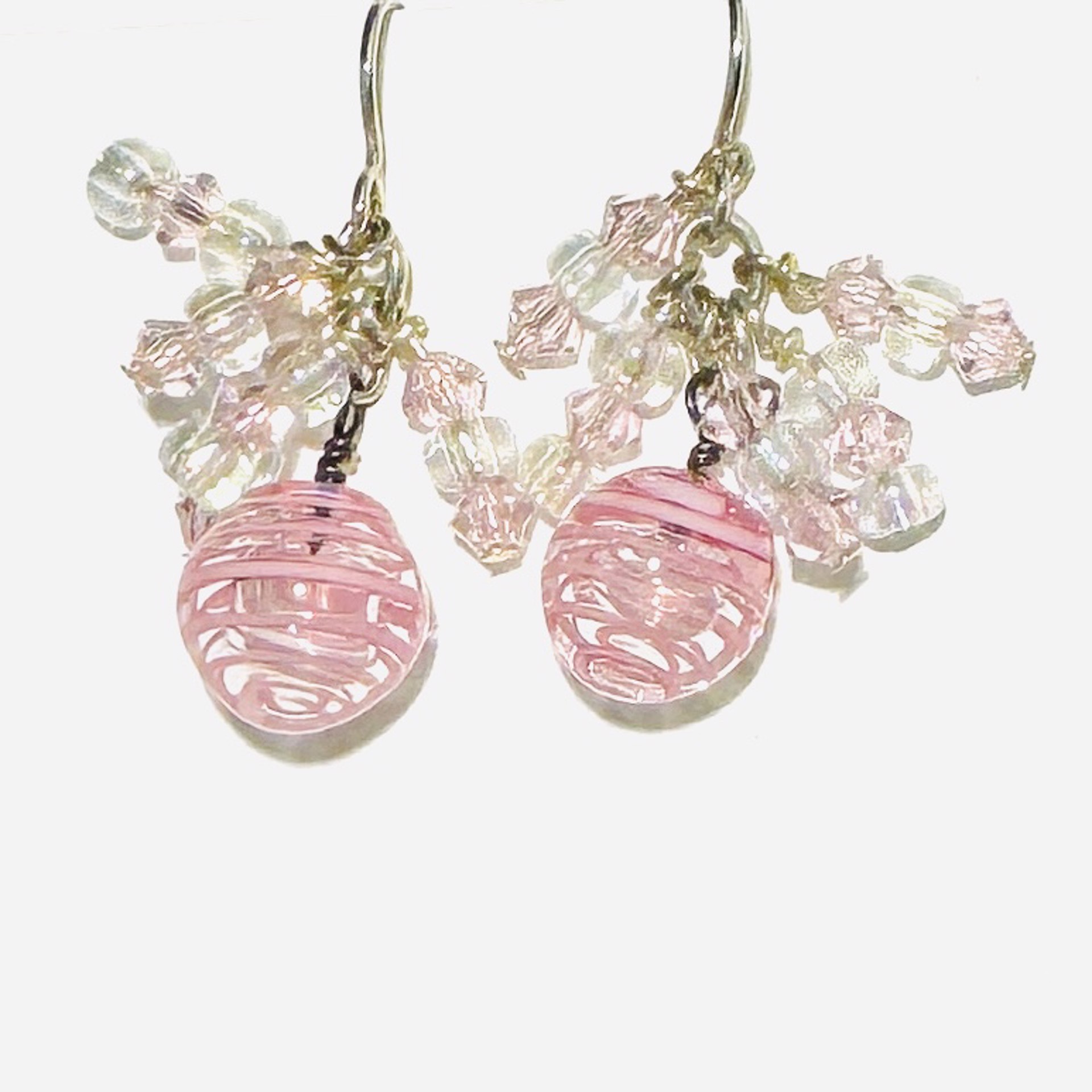 Pink Filigrano Bubble Bead, Crystal Cluster Earrings LS24-72 by Linda Sacra