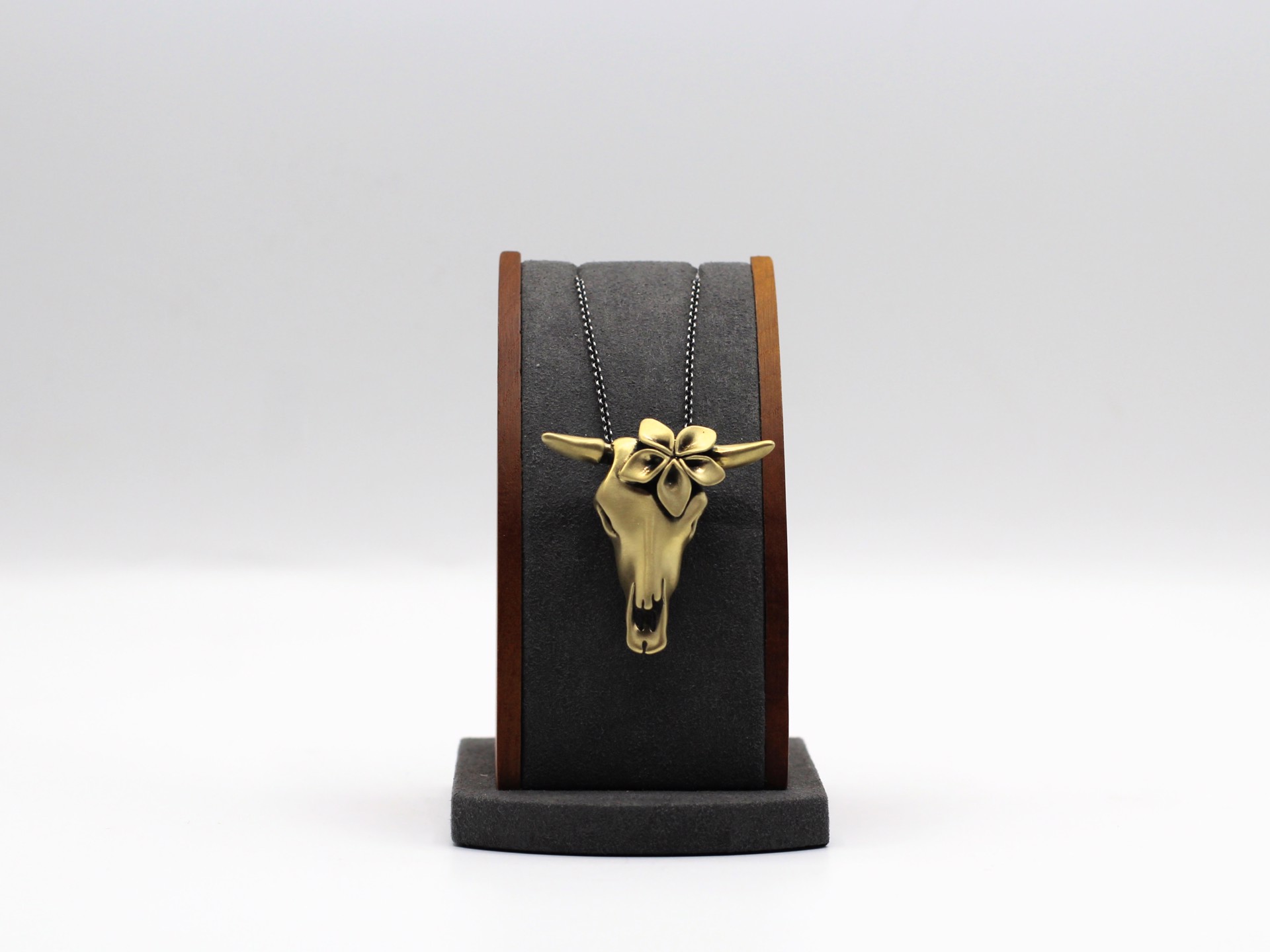 "Georgia" Cow Skull Necklace - Brush Finish Bronze by Louisa Berky