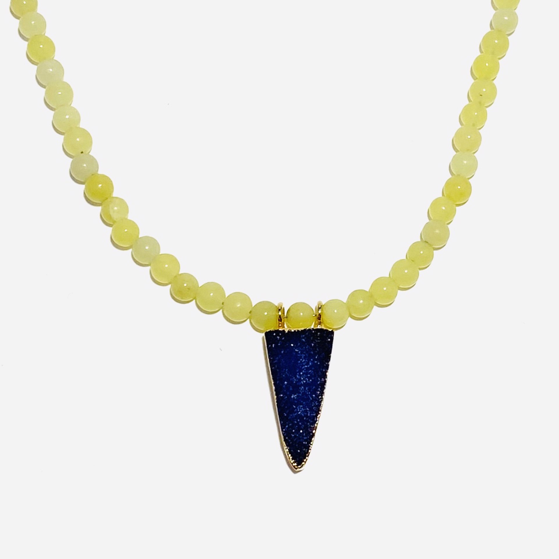 Olive Jade Triangle Navy Blue Druzy Focal Necklace by Nance Trueworthy