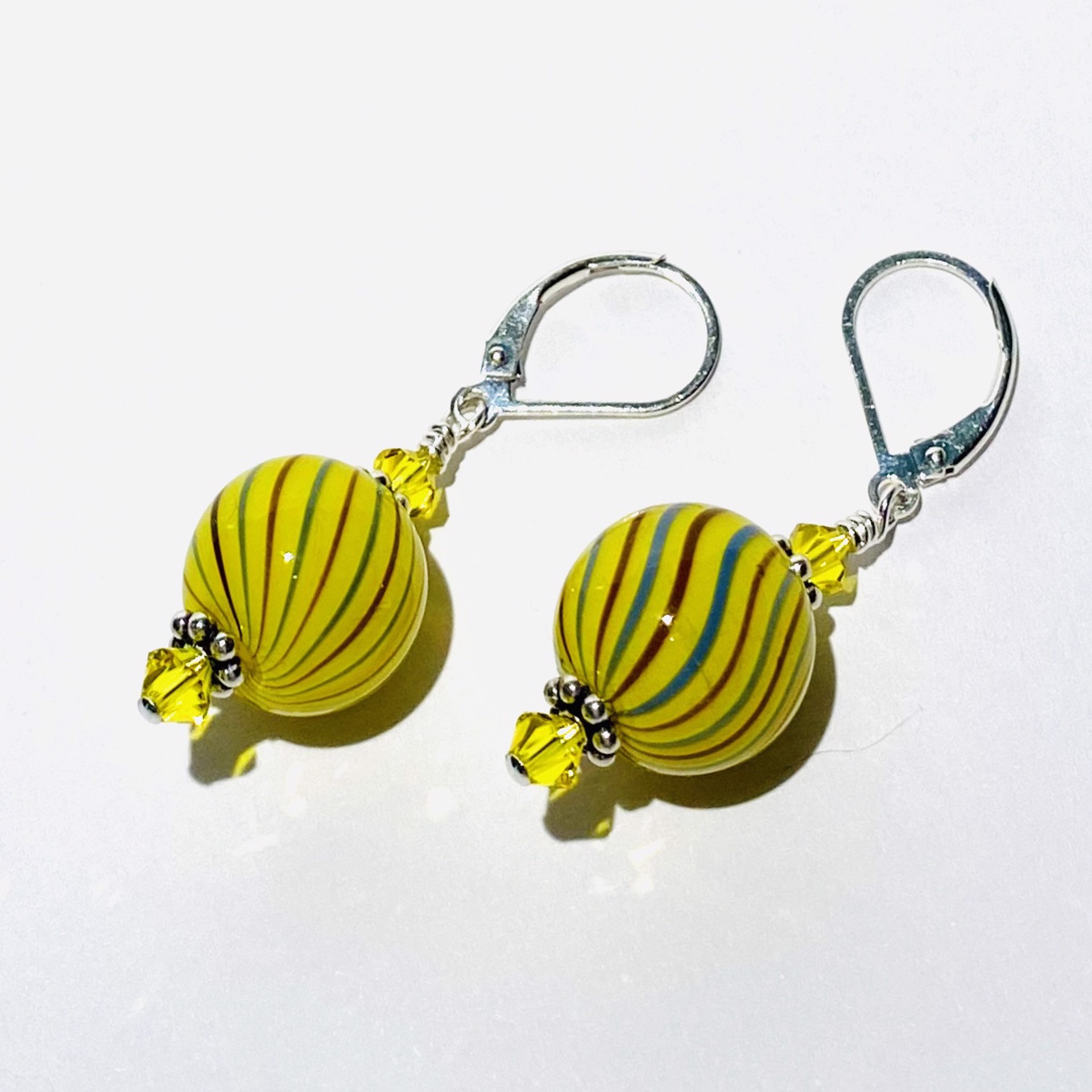 Striped Yellow Art Glass Earrings SHOSH20-85 by Shoshannah Weinisch