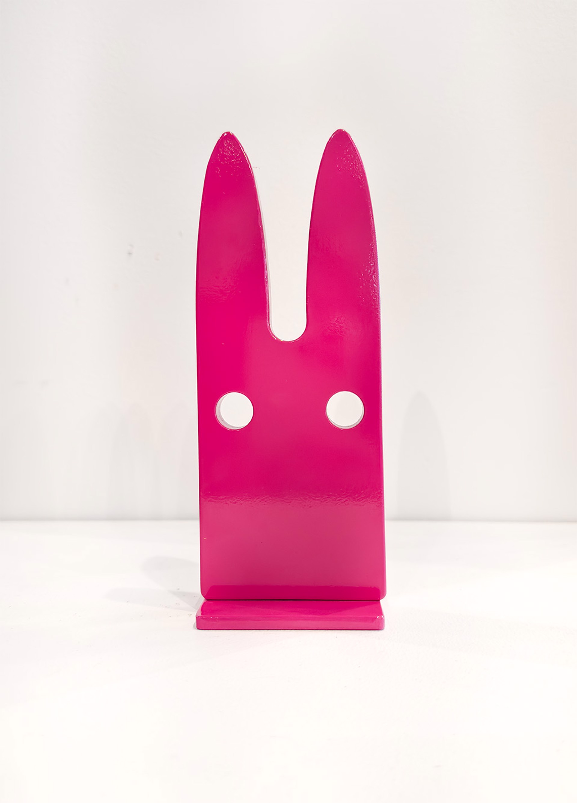 Miniature Aluminium Sculpture By Jeffie Brewer Featuring A Simplified Pink Bunny