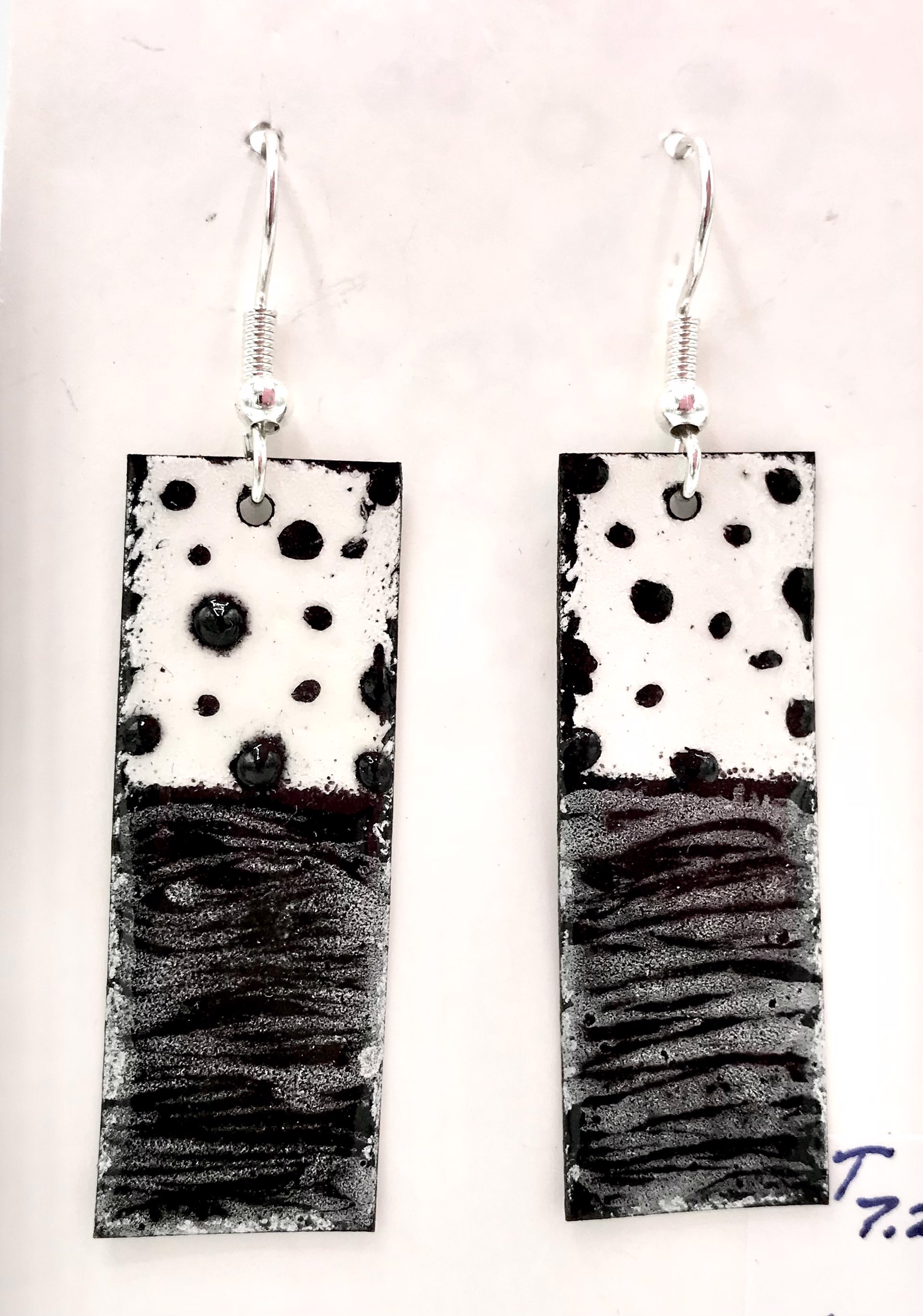 Earrings- Black & White Dots- Rectangle by Cathy Talbot