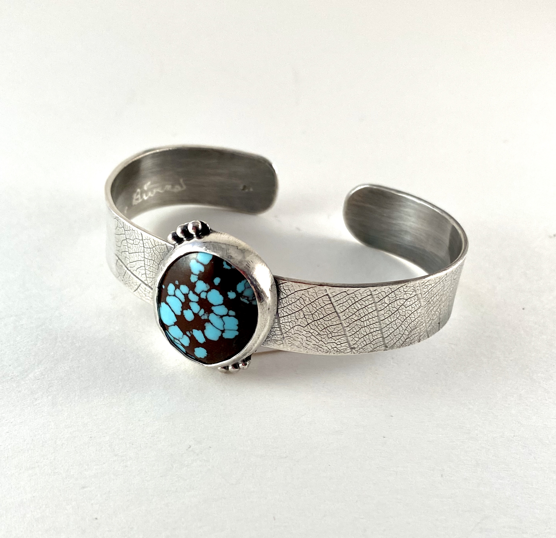 Silver, Egyptian Slab Turquoise Cuff Bracelet by Anne Bivens
