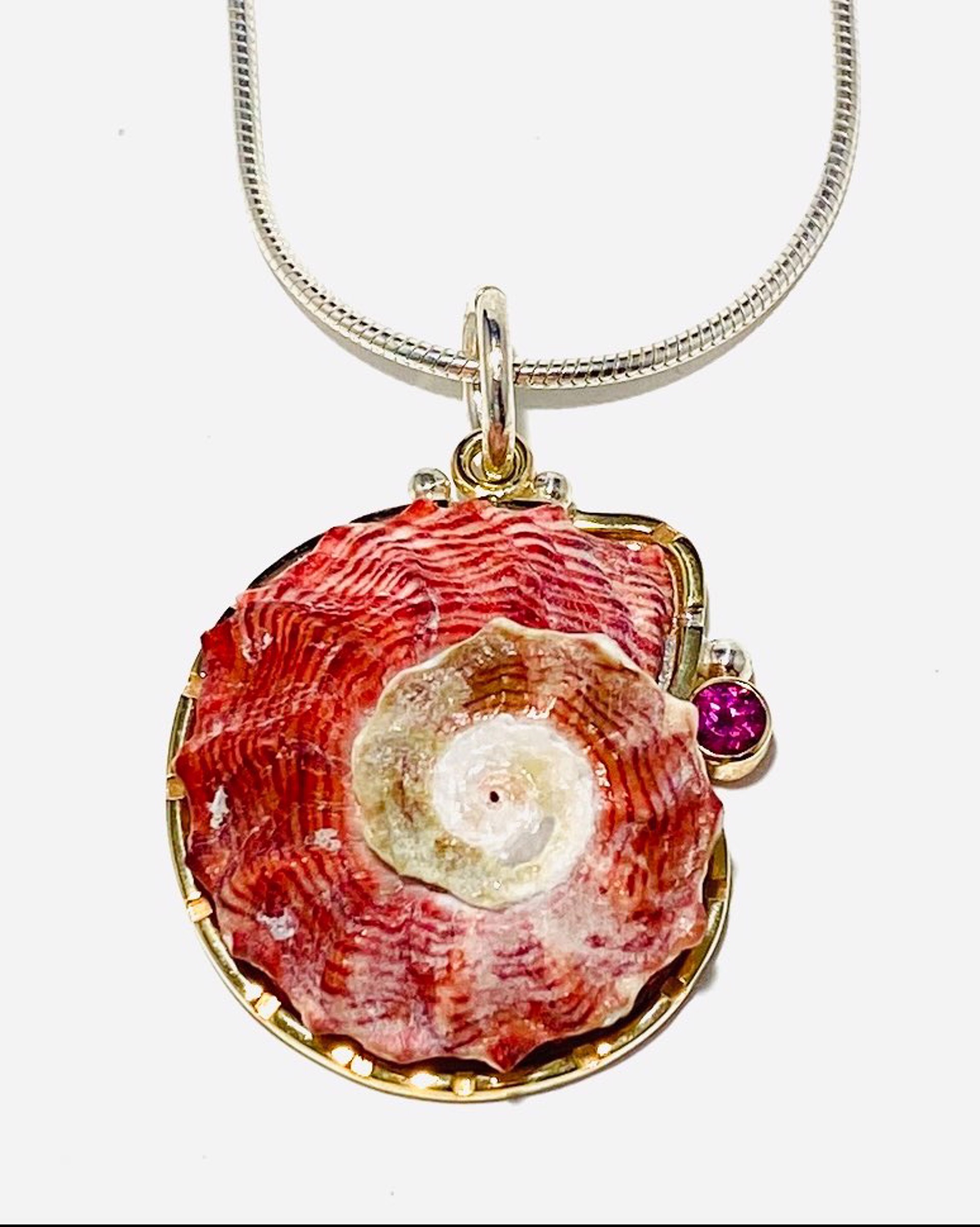 Pink Delphinula Rhodolite Garnet Pendant On 16"Italian Silver Italian Omega Chain Necklace BU23-8 by Barbara Umbel