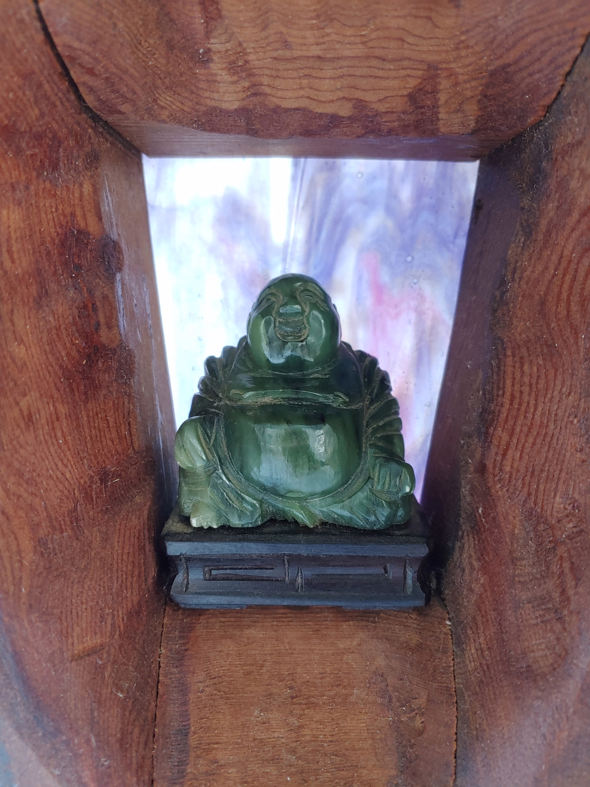 Peek-a-boo Budha - Wood Sculpture by David Amdur