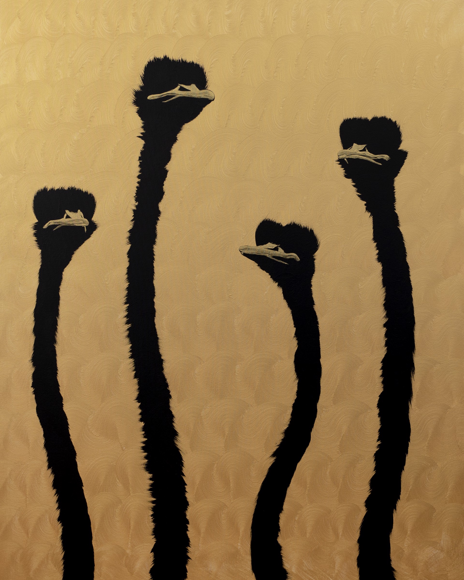Four Gold Ostrich on Gold Swirls by Josh Brown